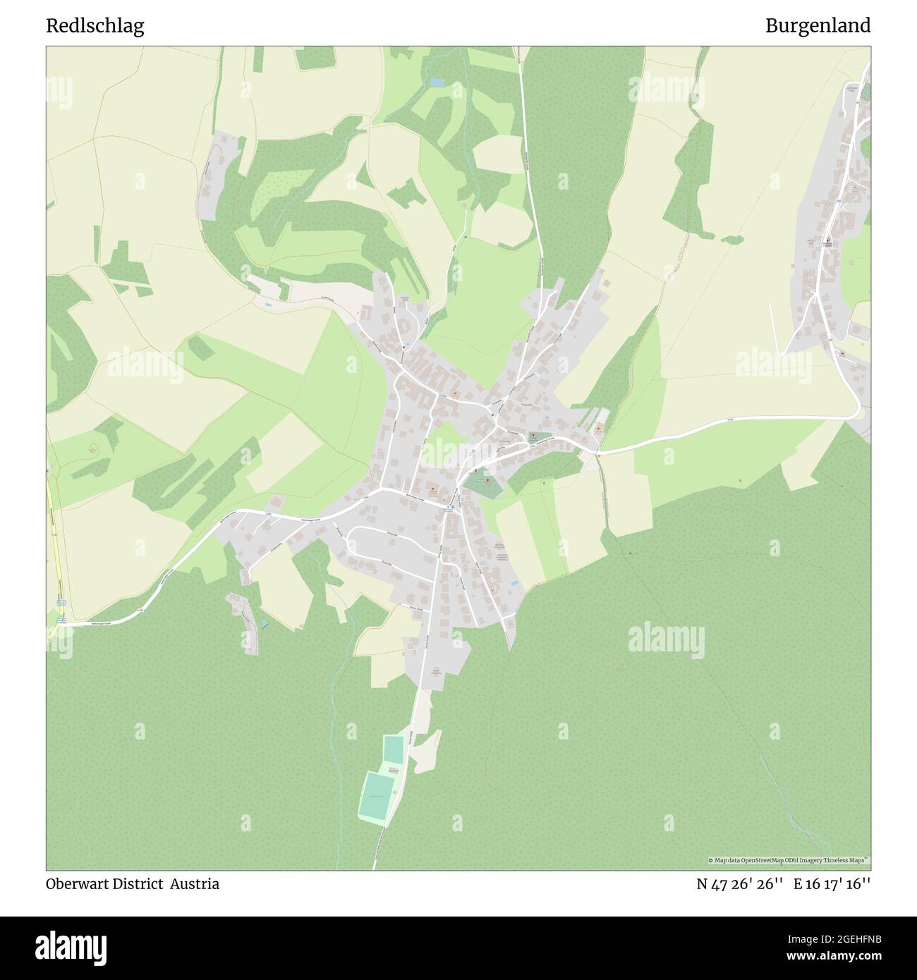 Redlschlag, Oberwart District, Austria, Burgenland, N 47 26' 26'', E 16 17' 16'', map, Timeless Map published in 2021. Travelers, explorers and adventurers like Florence Nightingale, David Livingstone, Ernest Shackleton, Lewis and Clark and Sherlock Holmes relied on maps to plan travels to the world's most remote corners, Timeless Maps is mapping most locations on the globe, showing the achievement of great dreams Stock Photo