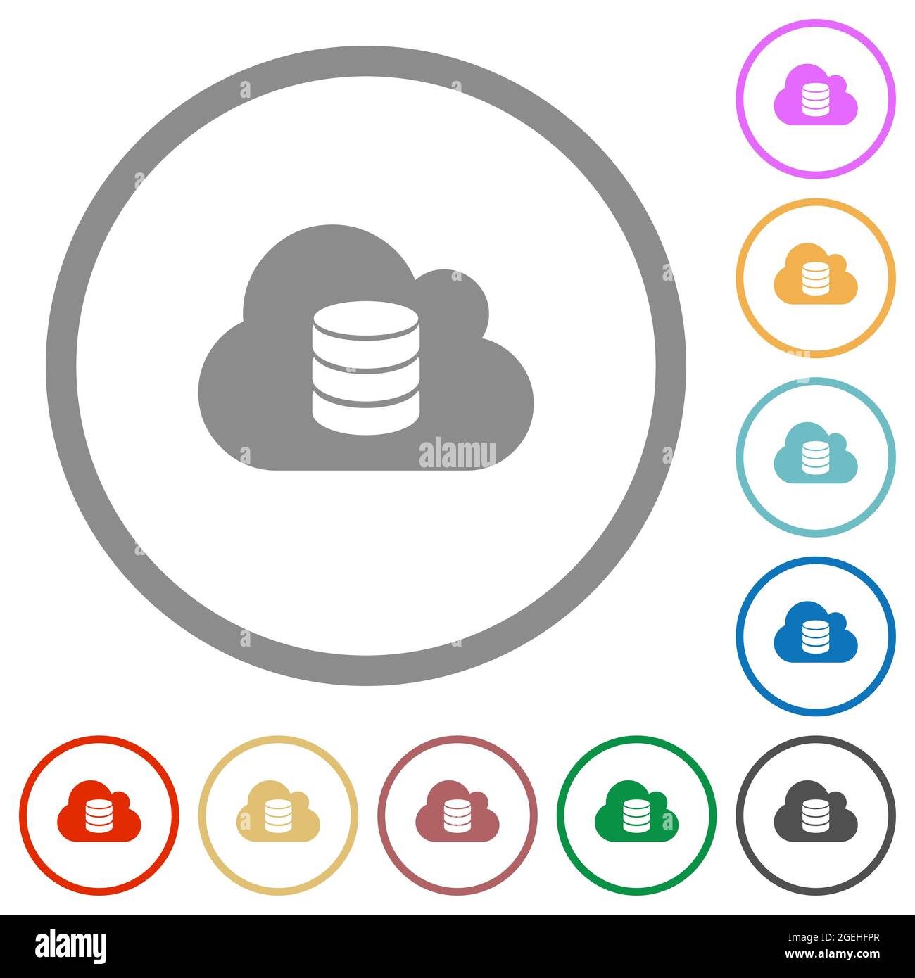 Cloud database flat color icons in round outlines on white background ...