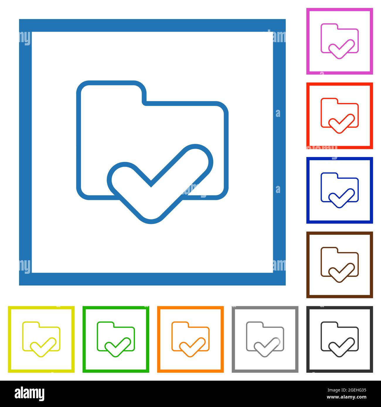 Folder ok outline flat color icons in square frames on white background ...