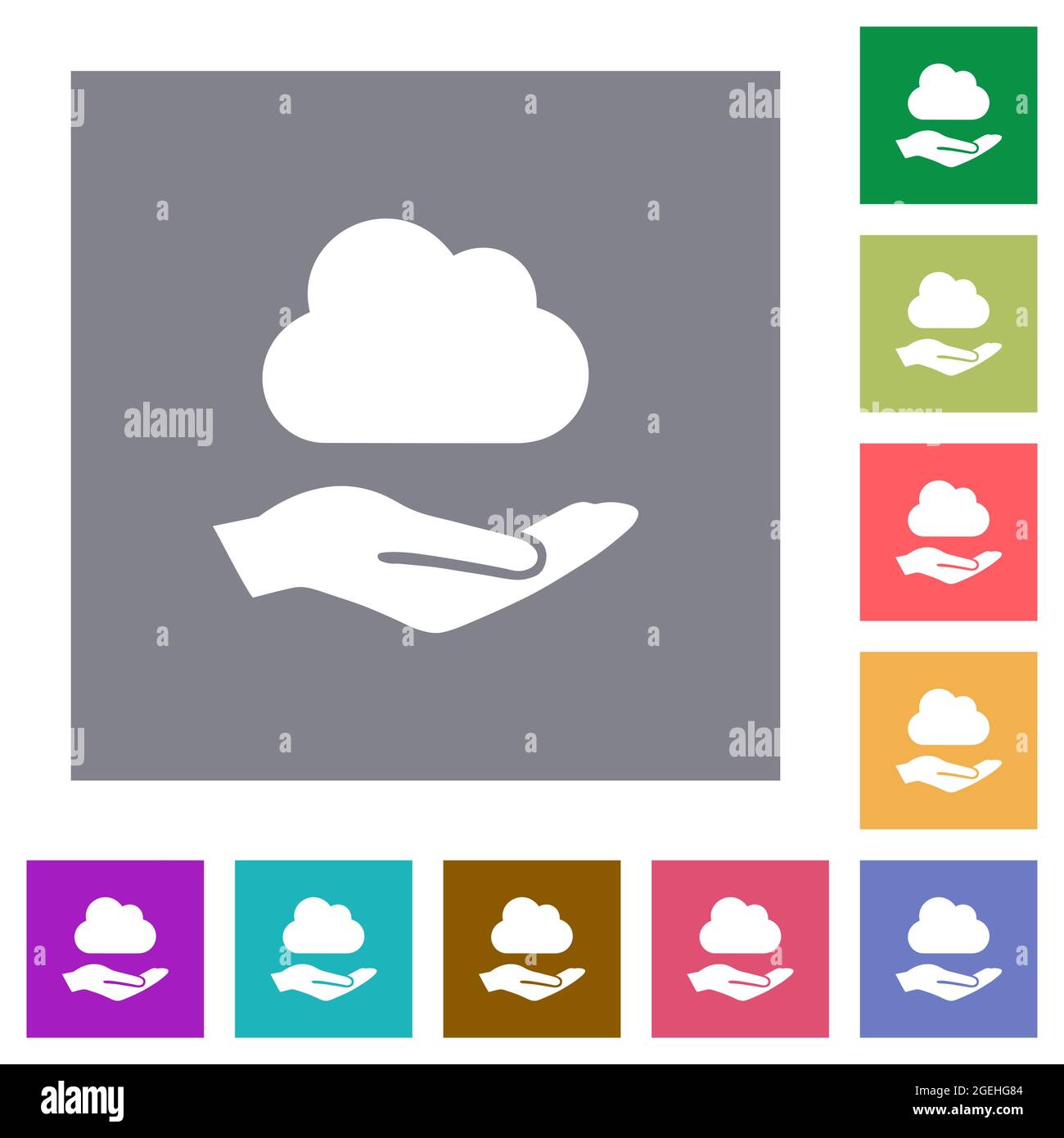 Cloud services flat icons on simple color square backgrounds Stock ...