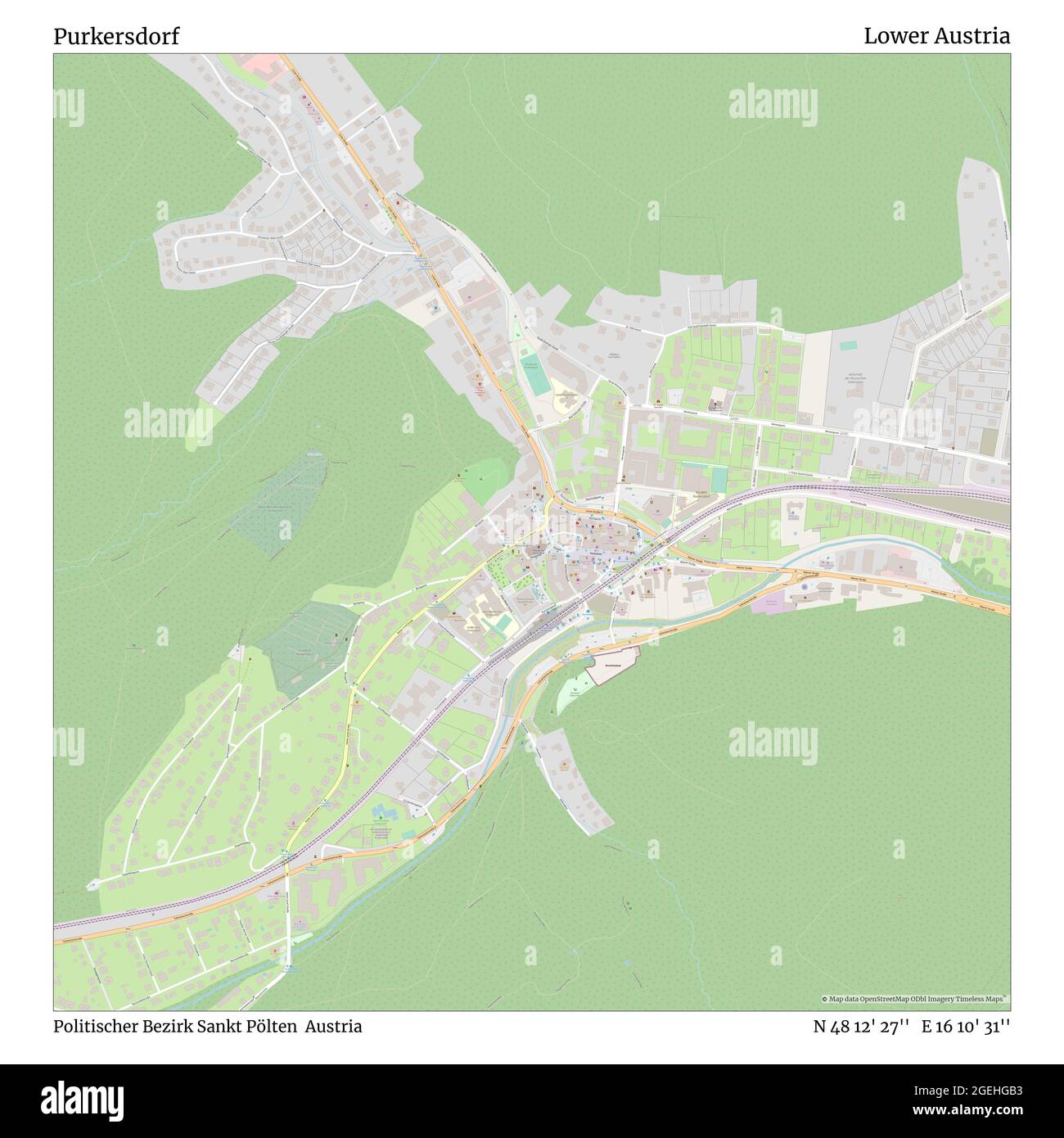 Purkersdorf, Politischer Bezirk Sankt Pölten, Austria, Lower Austria, N 48 12' 27'', E 16 10' 31'', map, Timeless Map published in 2021. Travelers, explorers and adventurers like Florence Nightingale, David Livingstone, Ernest Shackleton, Lewis and Clark and Sherlock Holmes relied on maps to plan travels to the world's most remote corners, Timeless Maps is mapping most locations on the globe, showing the achievement of great dreams Stock Photo