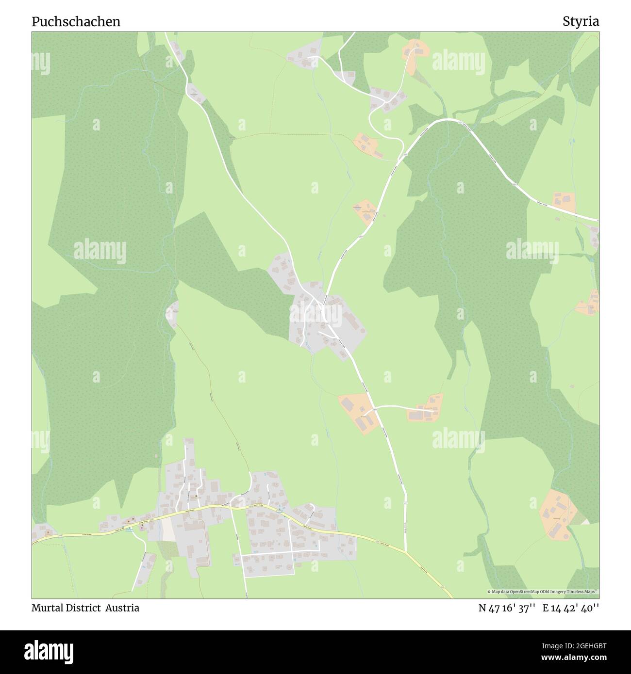 Puchschachen, Murtal District, Austria, Styria, N 47 16' 37'', E 14 42' 40'', map, Timeless Map published in 2021. Travelers, explorers and adventurers like Florence Nightingale, David Livingstone, Ernest Shackleton, Lewis and Clark and Sherlock Holmes relied on maps to plan travels to the world's most remote corners, Timeless Maps is mapping most locations on the globe, showing the achievement of great dreams Stock Photo