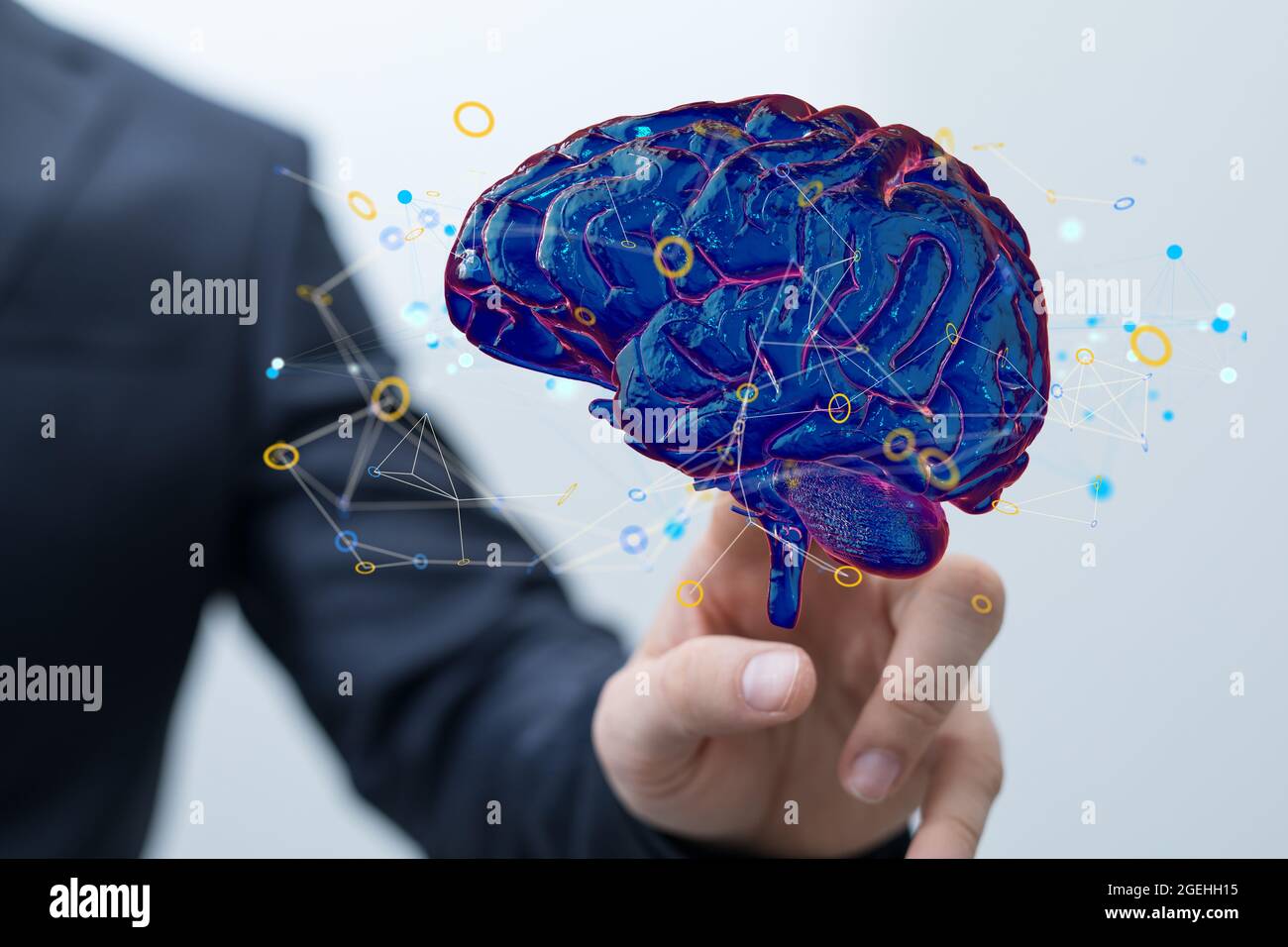 Digital brain render with an interconnected network of lines ...