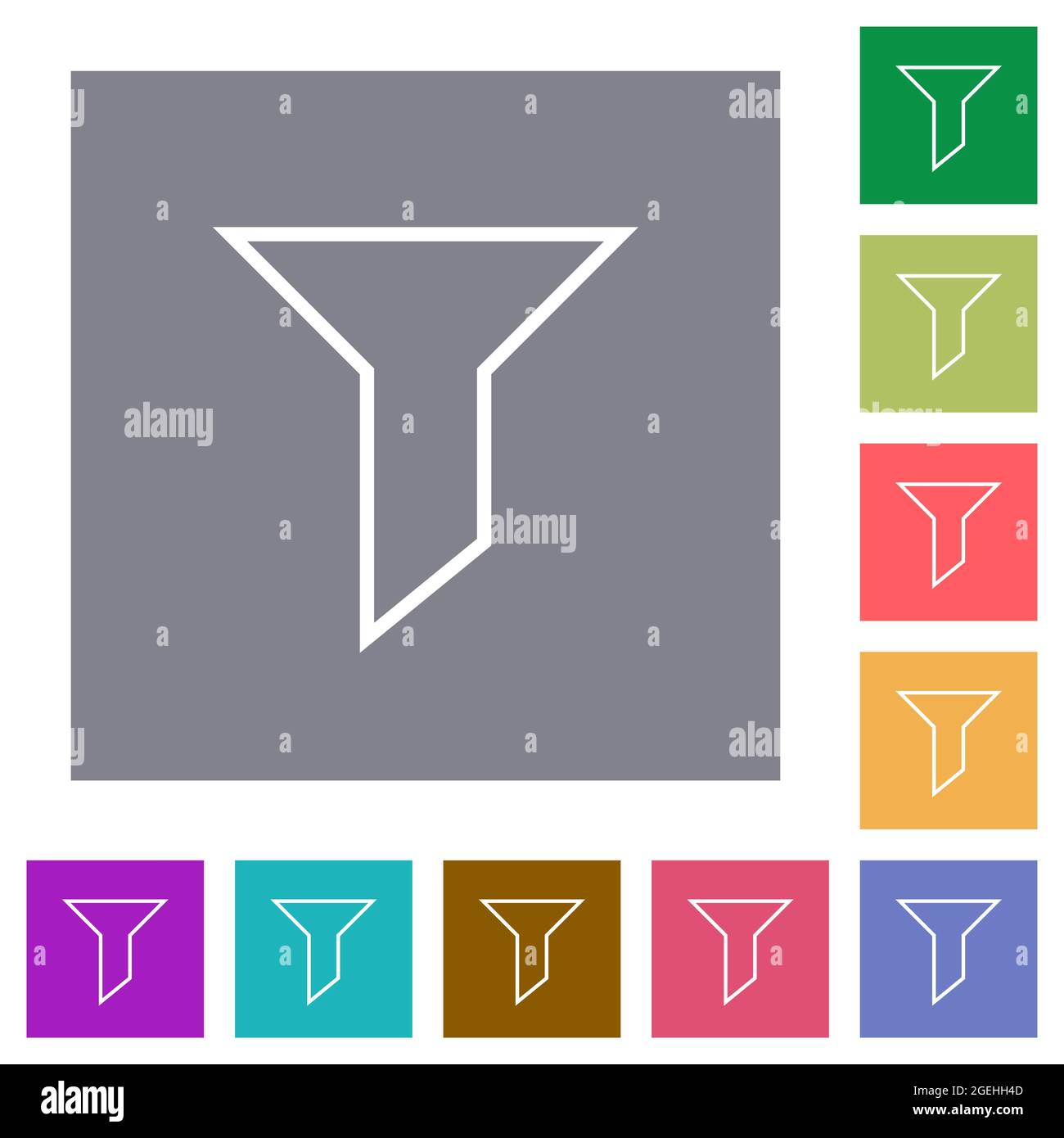 Filter outline flat icons on simple color square backgrounds Stock Vector