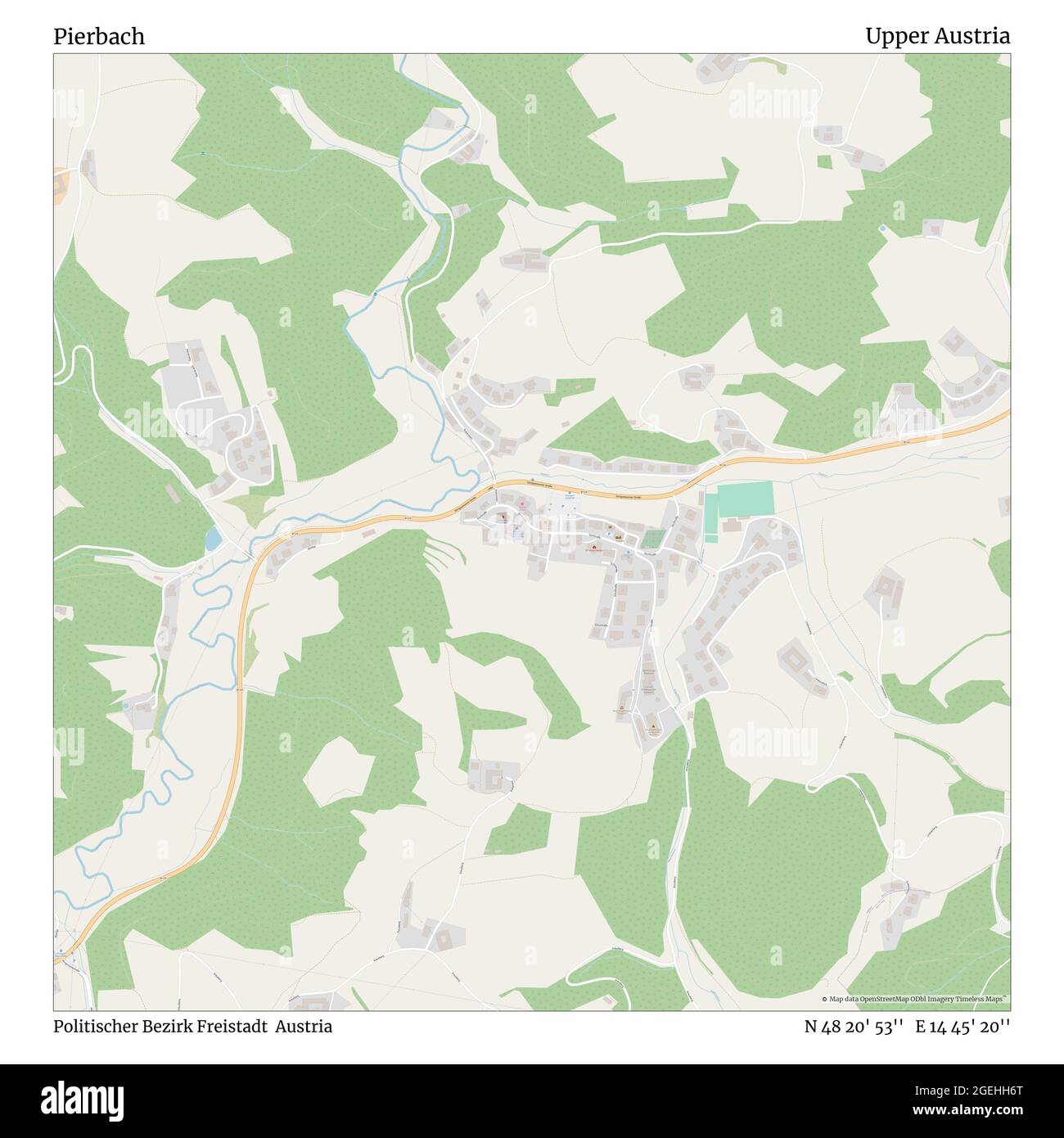 Pierbach, Politischer Bezirk Freistadt, Austria, Upper Austria, N 48 20' 53'', E 14 45' 20'', map, Timeless Map published in 2021. Travelers, explorers and adventurers like Florence Nightingale, David Livingstone, Ernest Shackleton, Lewis and Clark and Sherlock Holmes relied on maps to plan travels to the world's most remote corners, Timeless Maps is mapping most locations on the globe, showing the achievement of great dreams Stock Photo