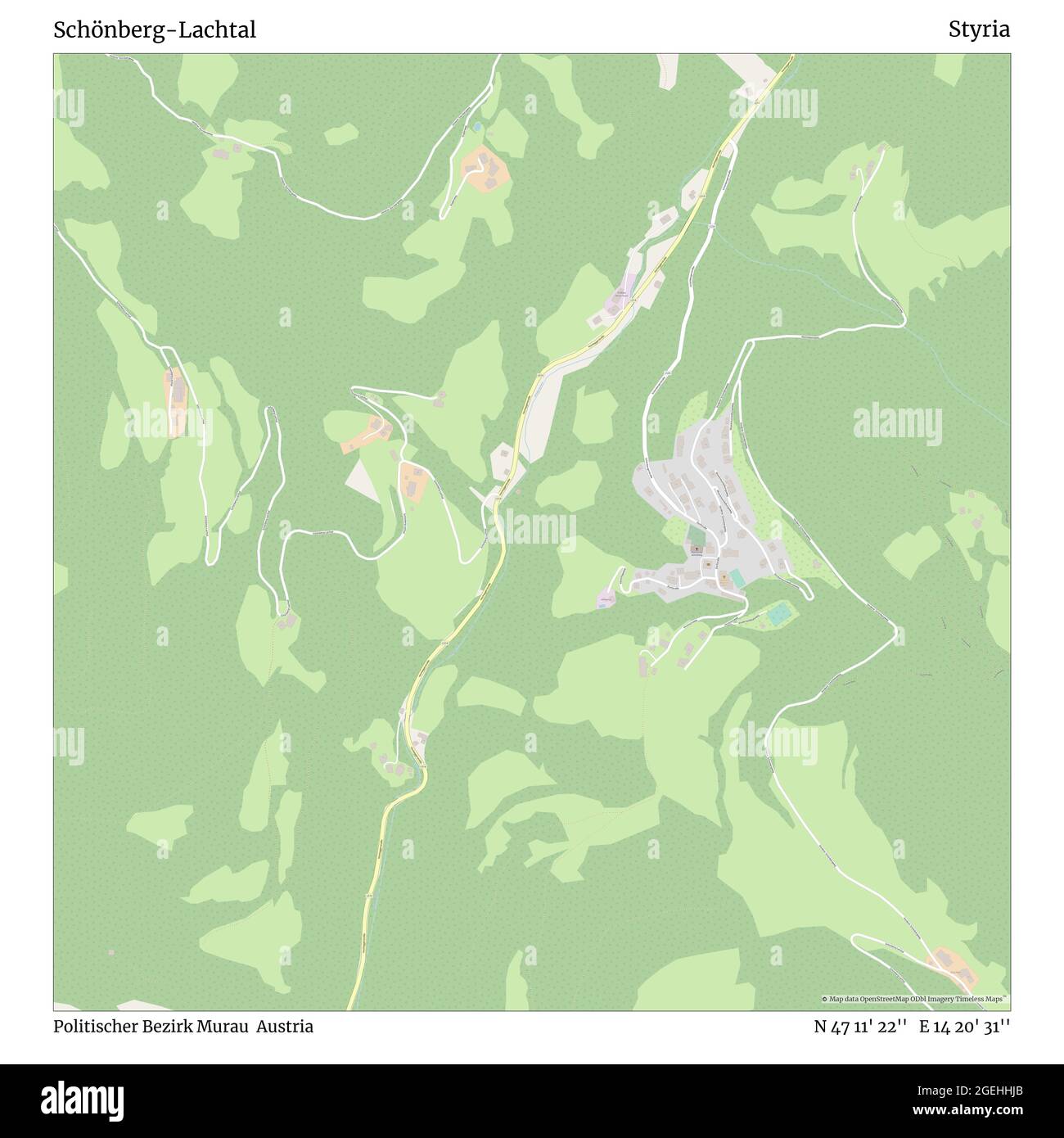 Schönberg-Lachtal, Politischer Bezirk Murau, Austria, Styria, N 47 11' 22'', E 14 20' 31'', map, Timeless Map published in 2021. Travelers, explorers and adventurers like Florence Nightingale, David Livingstone, Ernest Shackleton, Lewis and Clark and Sherlock Holmes relied on maps to plan travels to the world's most remote corners, Timeless Maps is mapping most locations on the globe, showing the achievement of great dreams Stock Photo