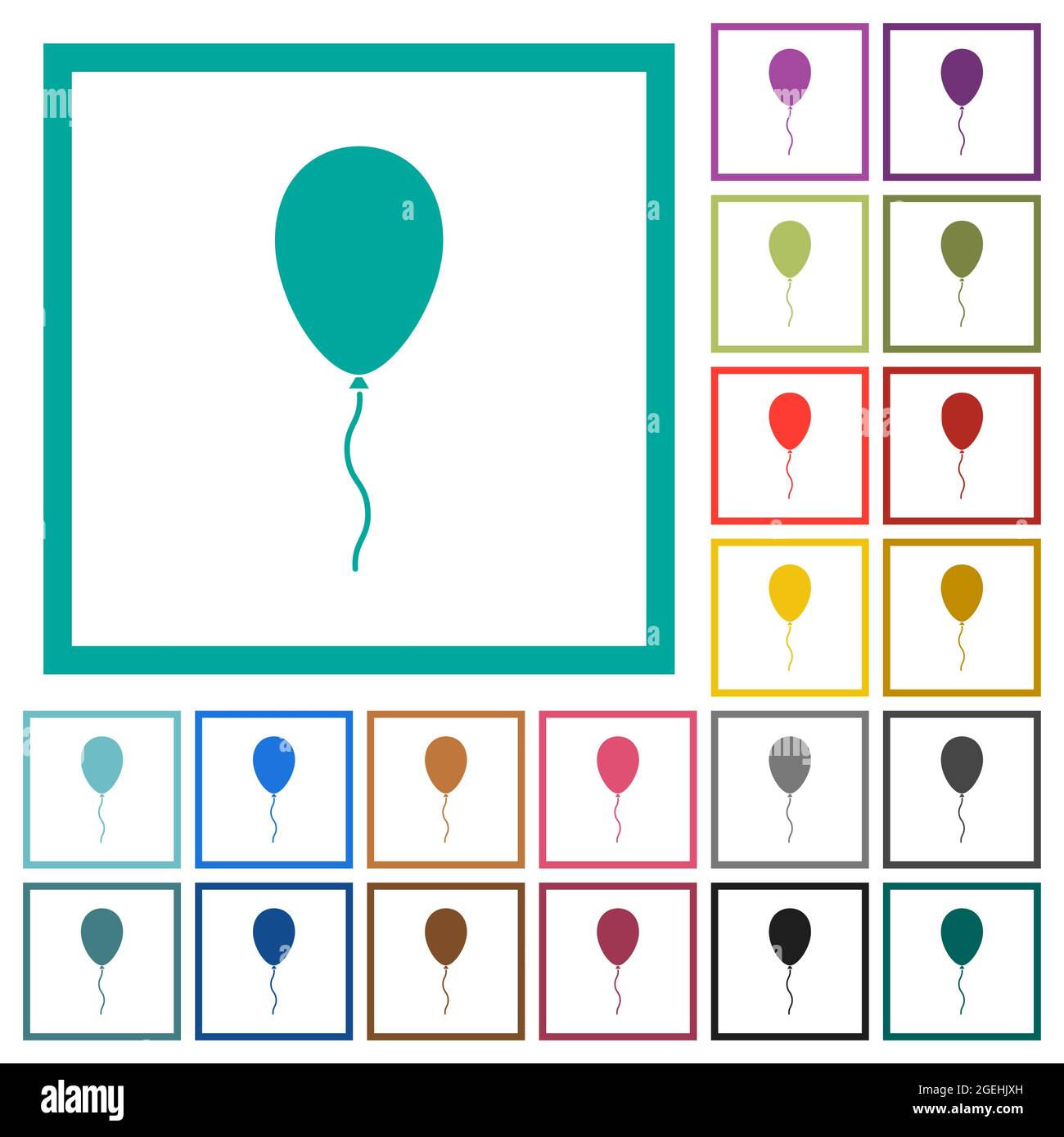 Single balloon flat color icons with quadrant frames on white ...