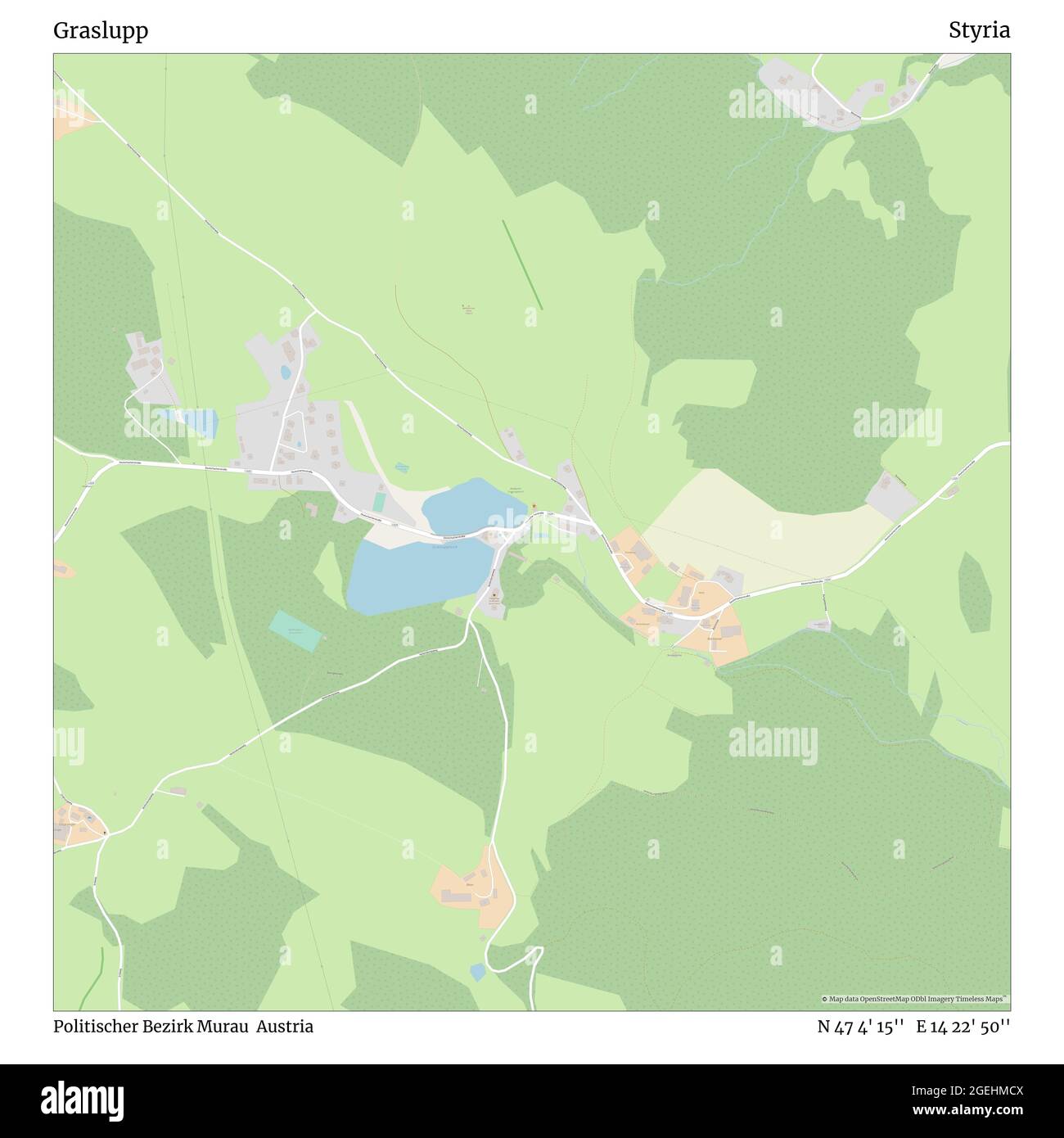 Graslupp, Politischer Bezirk Murau, Austria, Styria, N 47 4' 15'', E 14 22' 50'', map, Timeless Map published in 2021. Travelers, explorers and adventurers like Florence Nightingale, David Livingstone, Ernest Shackleton, Lewis and Clark and Sherlock Holmes relied on maps to plan travels to the world's most remote corners, Timeless Maps is mapping most locations on the globe, showing the achievement of great dreams Stock Photo