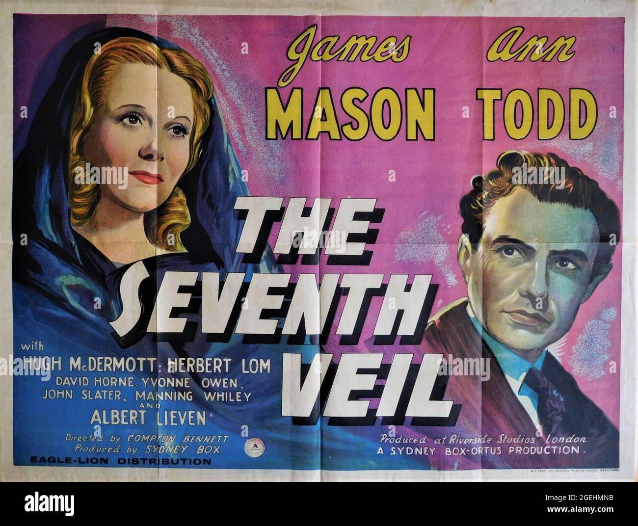 Original Release British Quad Poster for JAMES MASON and ANN TODD in THE SEVENTH VEIL 1945 director COMPTON BENNETT original story / screenplay Muriel and Sydney Box music Benjamin Frankel produced at Riverside Studios London Ortus Films / Sydney Box Productions / Eagle-Lion Distribution Stock Photo