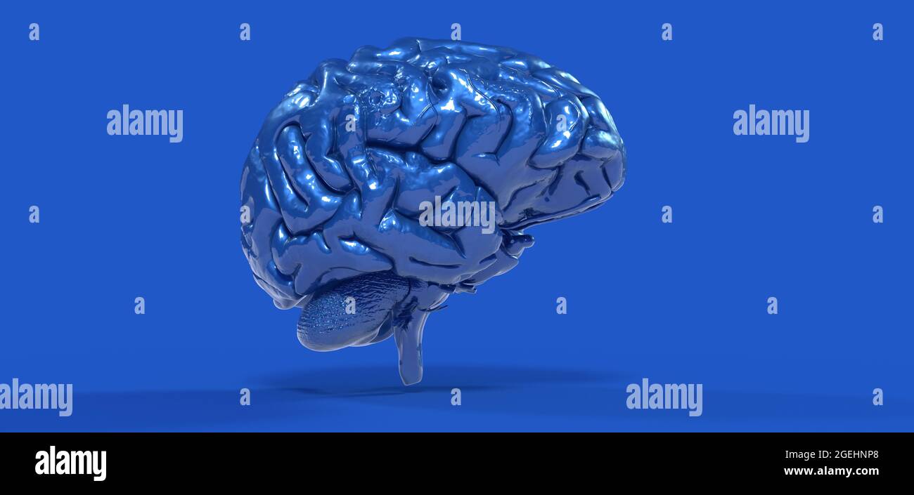 Polygonal 3D brain illustration on a blue background Stock Photo - Alamy