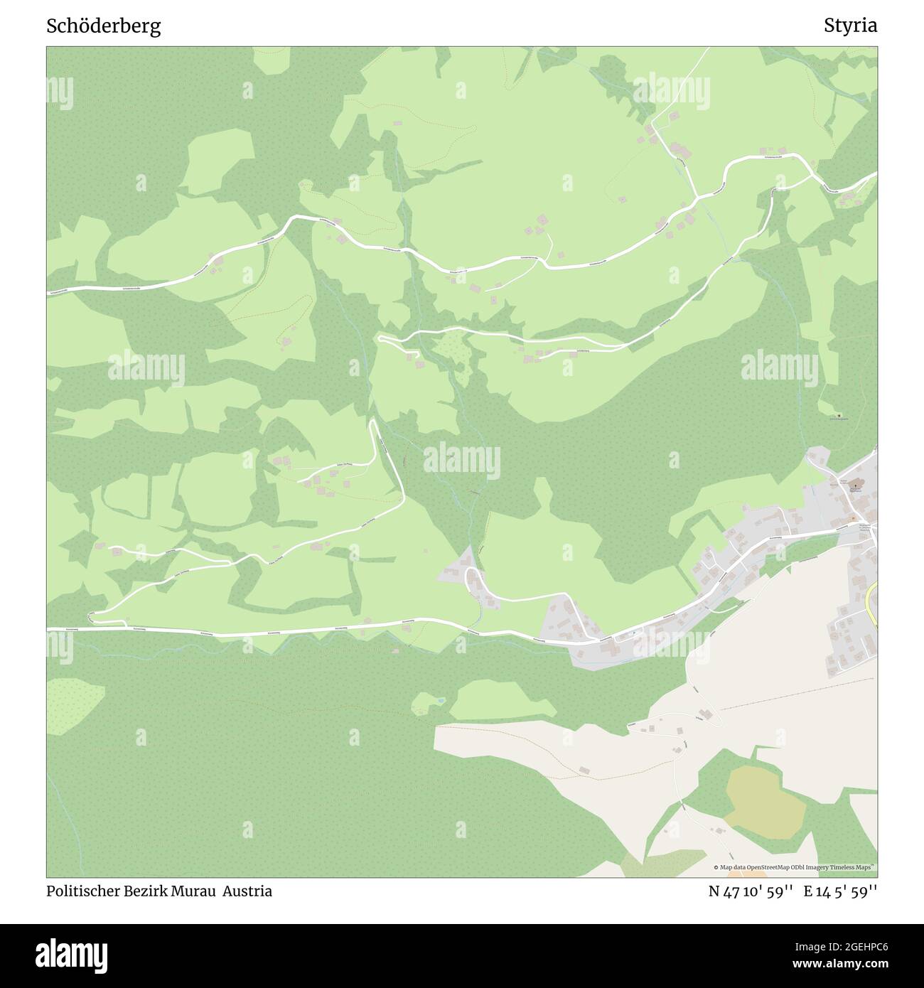 Schöderberg, Politischer Bezirk Murau, Austria, Styria, N 47 10' 59'', E 14 5' 59'', map, Timeless Map published in 2021. Travelers, explorers and adventurers like Florence Nightingale, David Livingstone, Ernest Shackleton, Lewis and Clark and Sherlock Holmes relied on maps to plan travels to the world's most remote corners, Timeless Maps is mapping most locations on the globe, showing the achievement of great dreams Stock Photo