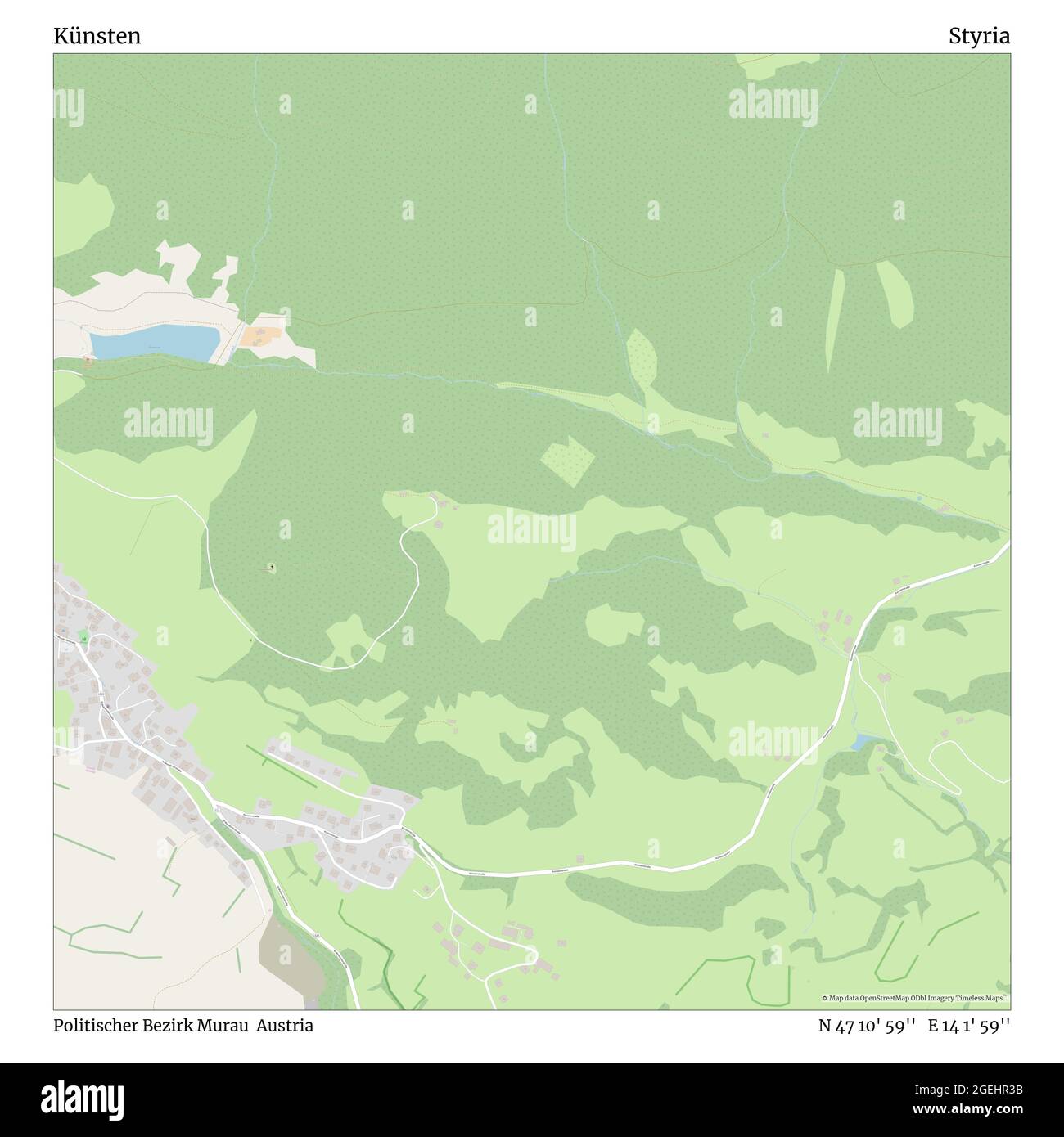 Künsten, Politischer Bezirk Murau, Austria, Styria, N 47 10' 59'', E 14 1' 59'', map, Timeless Map published in 2021. Travelers, explorers and adventurers like Florence Nightingale, David Livingstone, Ernest Shackleton, Lewis and Clark and Sherlock Holmes relied on maps to plan travels to the world's most remote corners, Timeless Maps is mapping most locations on the globe, showing the achievement of great dreams Stock Photo
