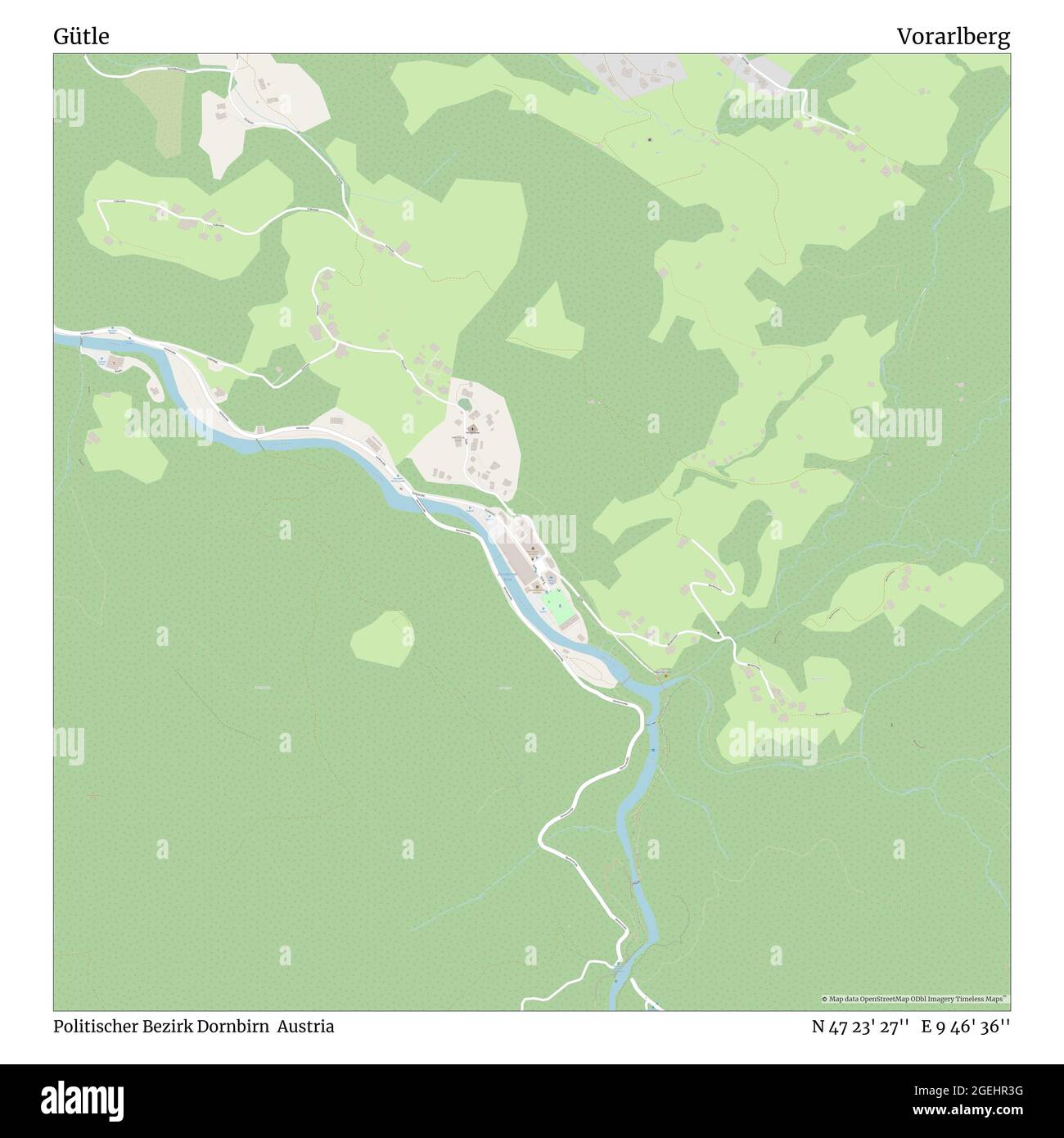 Gütle, Politischer Bezirk Dornbirn, Austria, Vorarlberg, N 47 23' 27'', E 9 46' 36'', map, Timeless Map published in 2021. Travelers, explorers and adventurers like Florence Nightingale, David Livingstone, Ernest Shackleton, Lewis and Clark and Sherlock Holmes relied on maps to plan travels to the world's most remote corners, Timeless Maps is mapping most locations on the globe, showing the achievement of great dreams Stock Photo