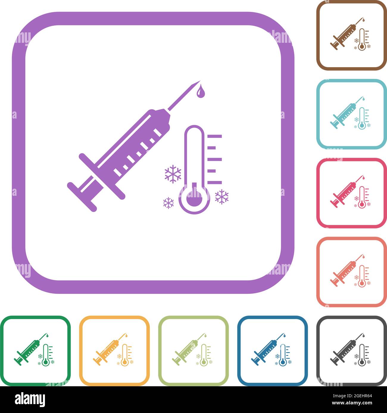 Vaccine storage temperature frosty simple icons in color rounded square ...