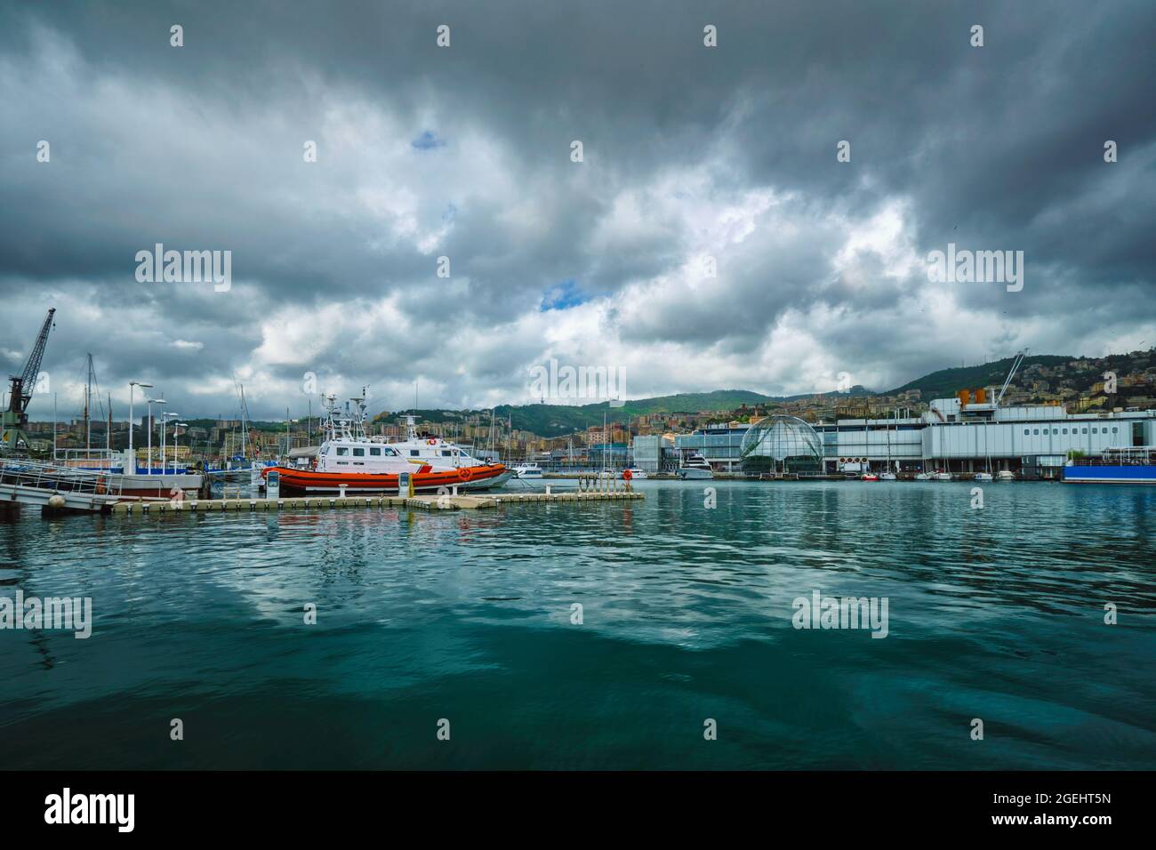 Port of Genoa Genova with yachts and boats. Genoa, Italy Stock Photo