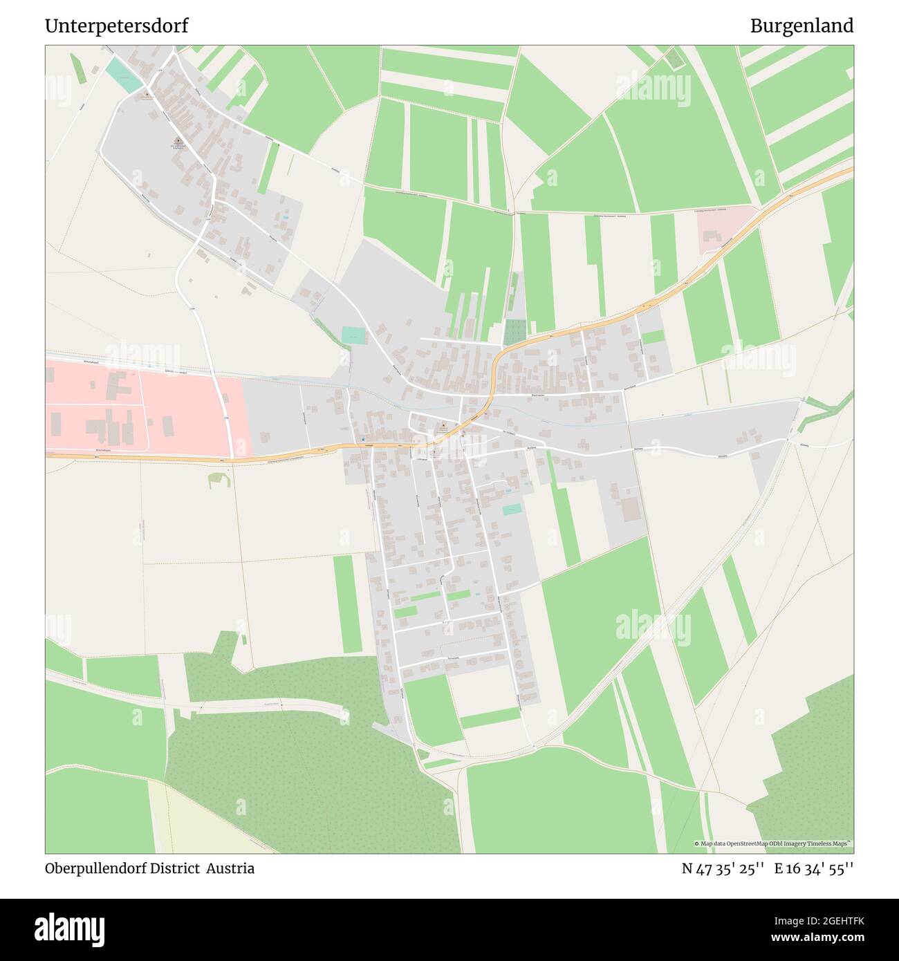 Unterpetersdorf, Oberpullendorf District, Austria, Burgenland, N 47 35' 25'', E 16 34' 55'', map, Timeless Map published in 2021. Travelers, explorers and adventurers like Florence Nightingale, David Livingstone, Ernest Shackleton, Lewis and Clark and Sherlock Holmes relied on maps to plan travels to the world's most remote corners, Timeless Maps is mapping most locations on the globe, showing the achievement of great dreams Stock Photo