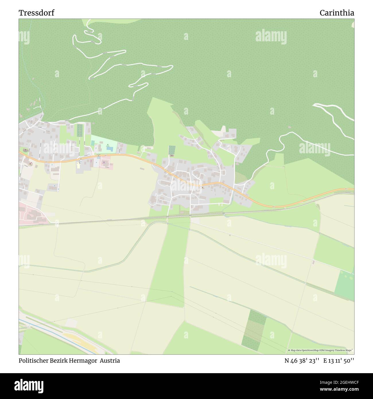 Tressdorf, Politischer Bezirk Hermagor, Austria, Carinthia, N 46 38' 23'', E 13 11' 50'', map, Timeless Map published in 2021. Travelers, explorers and adventurers like Florence Nightingale, David Livingstone, Ernest Shackleton, Lewis and Clark and Sherlock Holmes relied on maps to plan travels to the world's most remote corners, Timeless Maps is mapping most locations on the globe, showing the achievement of great dreams Stock Photo