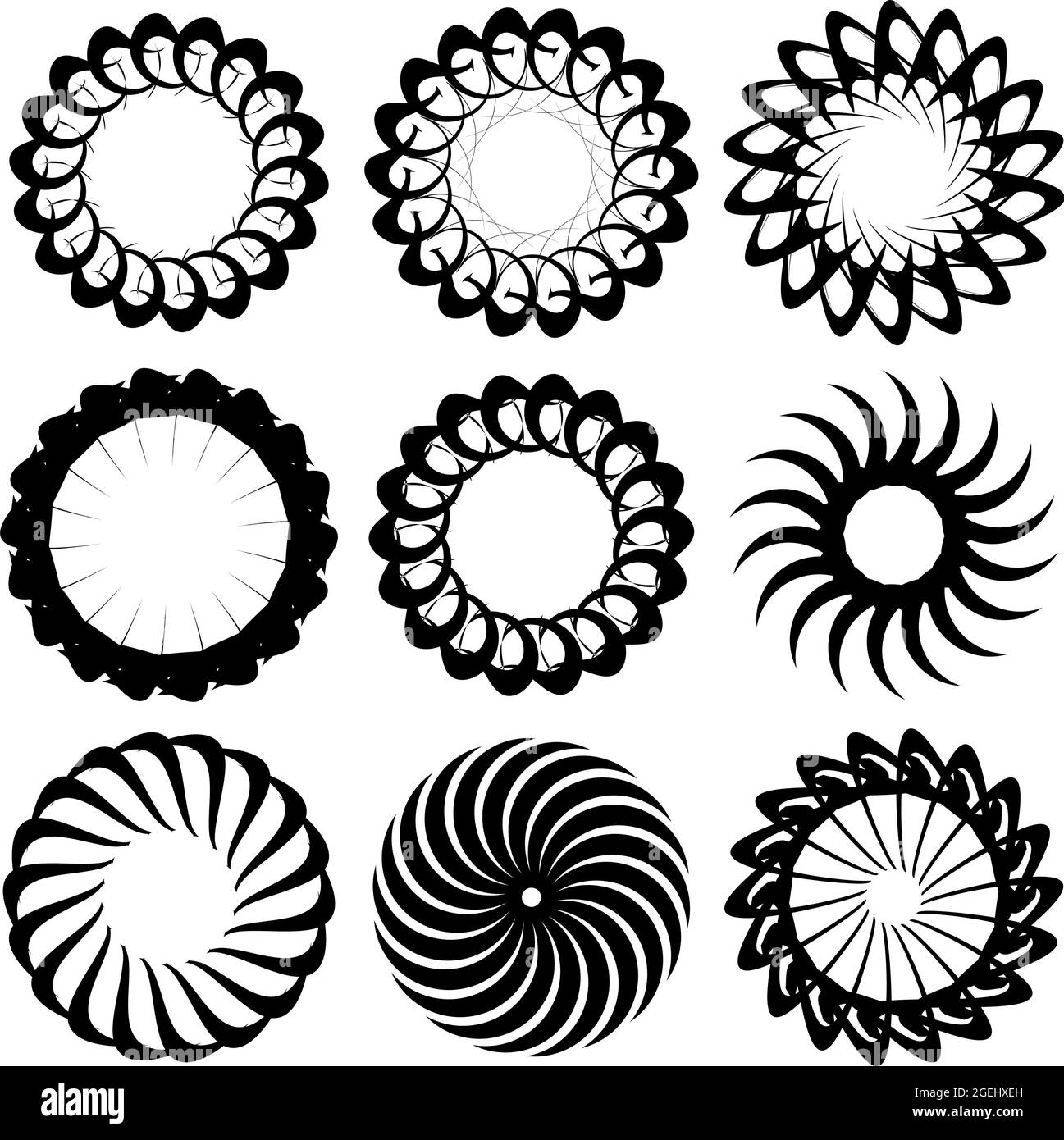 Circular, radial icon, motif, mandala shape. Swirl, twirl, helix ...