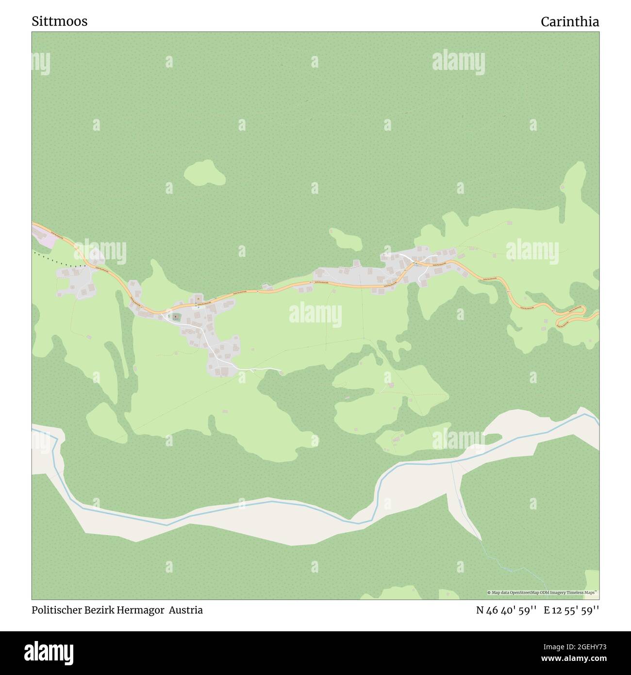 Sittmoos, Politischer Bezirk Hermagor, Austria, Carinthia, N 46 40' 59'', E 12 55' 59'', map, Timeless Map published in 2021. Travelers, explorers and adventurers like Florence Nightingale, David Livingstone, Ernest Shackleton, Lewis and Clark and Sherlock Holmes relied on maps to plan travels to the world's most remote corners, Timeless Maps is mapping most locations on the globe, showing the achievement of great dreams Stock Photo
