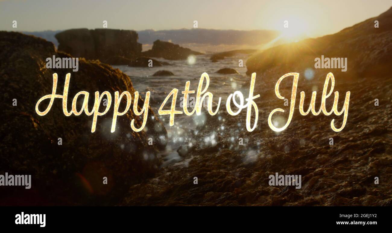 Happy 4th of July greeting and the beach 4k Stock Photo
