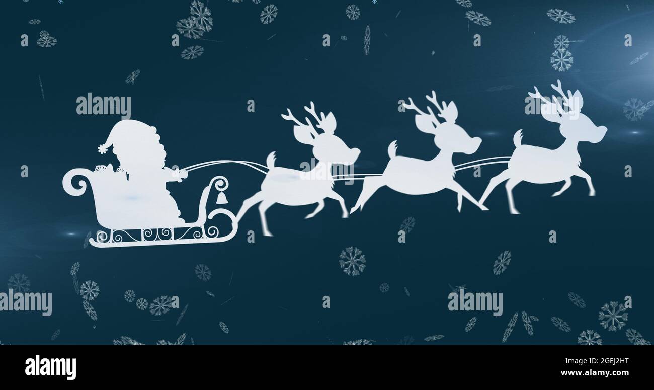 Image of white silhouette of santa claus in sleigh being pulled by ...