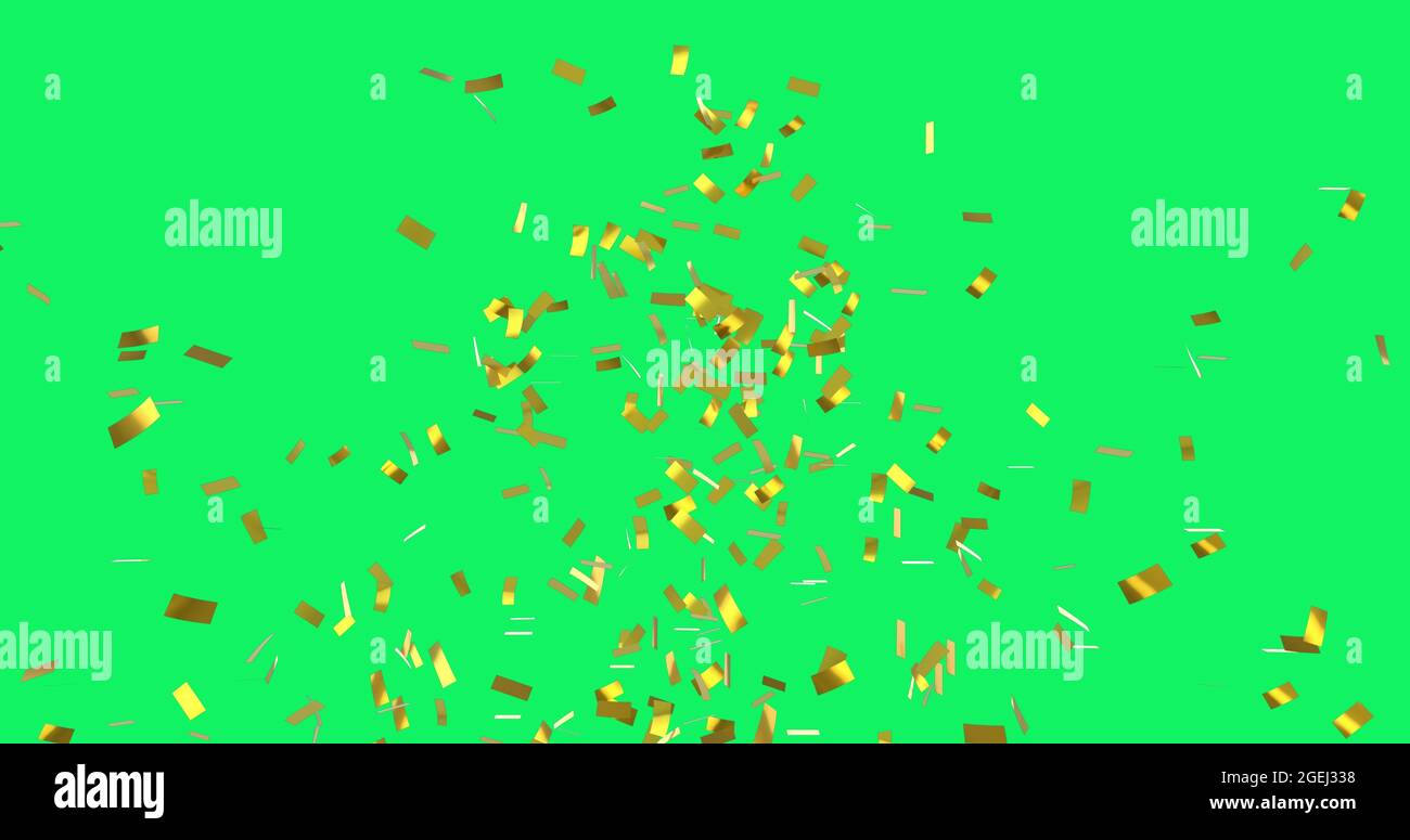 Golden confetti falling against green screen Stock Photo Alamy