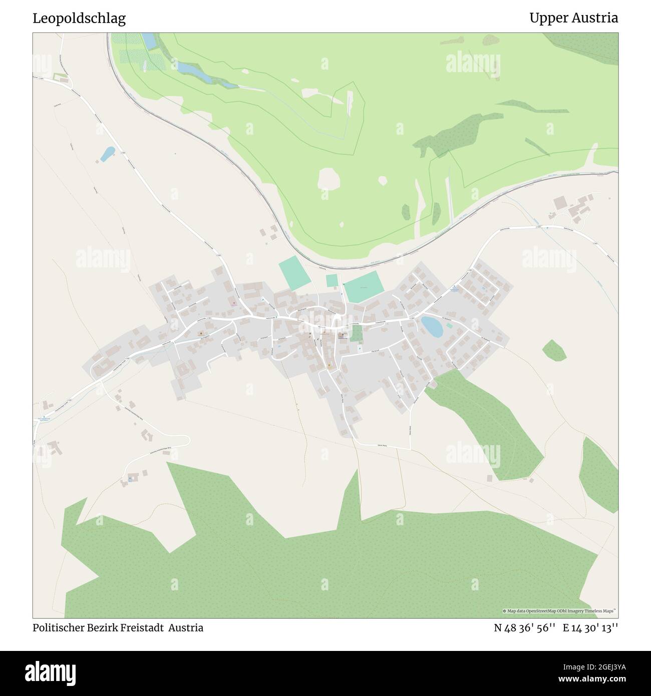 Leopoldschlag, Politischer Bezirk Freistadt, Austria, Upper Austria, N 48 36' 56'', E 14 30' 13'', map, Timeless Map published in 2021. Travelers, explorers and adventurers like Florence Nightingale, David Livingstone, Ernest Shackleton, Lewis and Clark and Sherlock Holmes relied on maps to plan travels to the world's most remote corners, Timeless Maps is mapping most locations on the globe, showing the achievement of great dreams Stock Photo