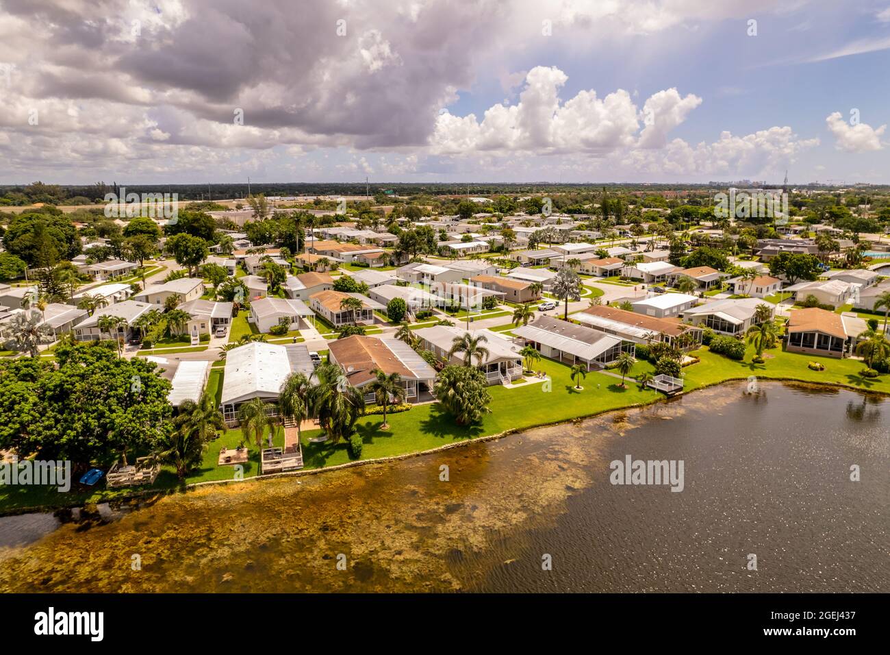 Trailer park on a lake Stock Photo - Alamy