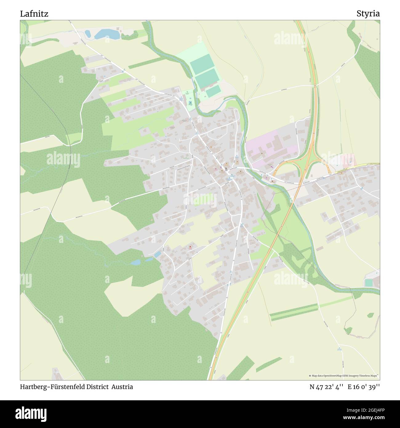 Lafnitz, Hartberg-Fürstenfeld District, Austria, Styria, N 47 22' 4'', E 16 0' 39'', map, Timeless Map published in 2021. Travelers, explorers and adventurers like Florence Nightingale, David Livingstone, Ernest Shackleton, Lewis and Clark and Sherlock Holmes relied on maps to plan travels to the world's most remote corners, Timeless Maps is mapping most locations on the globe, showing the achievement of great dreams Stock Photo