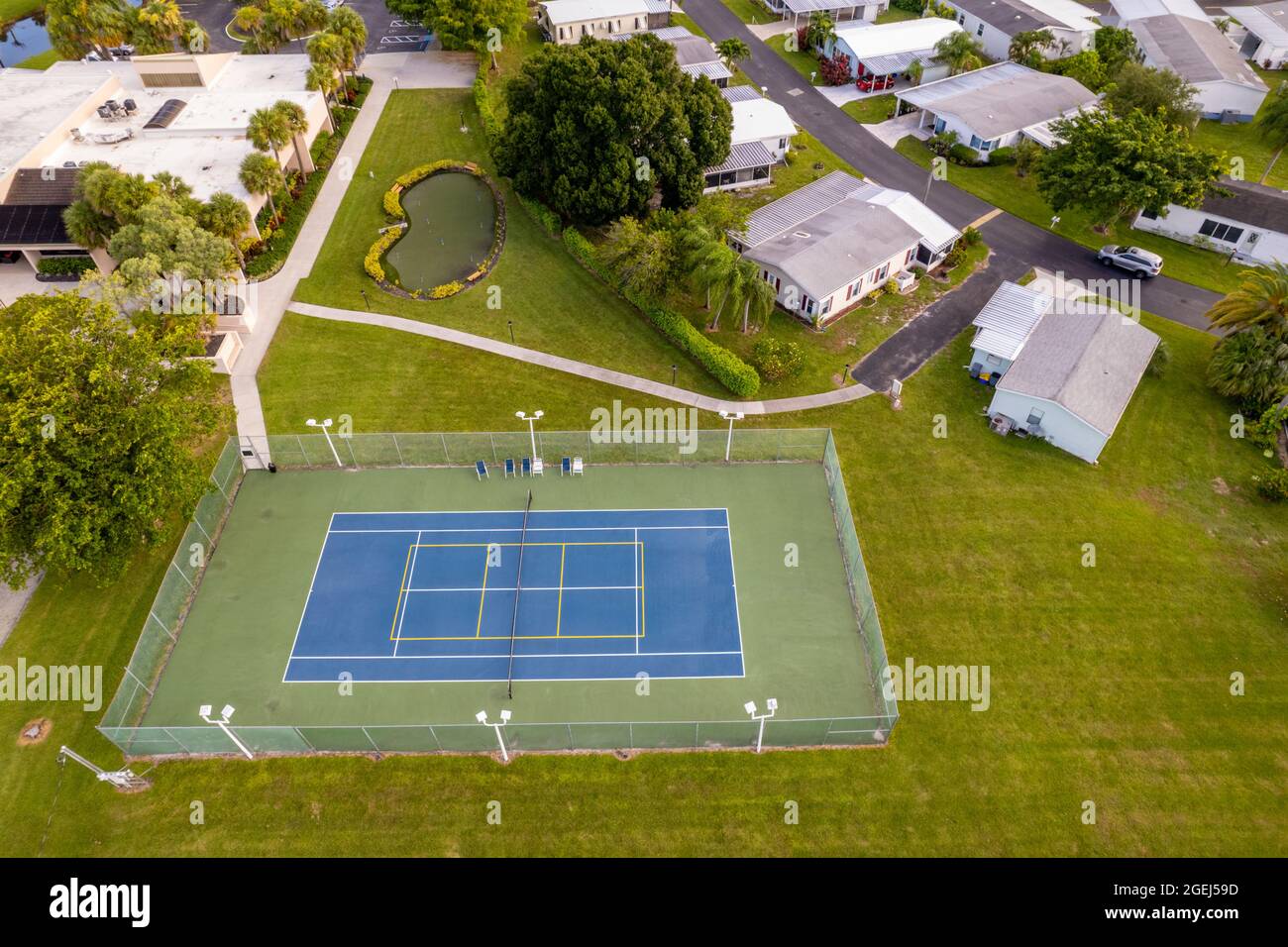 Aerial photo tennis court at a mobile home park Stock Photo Alamy