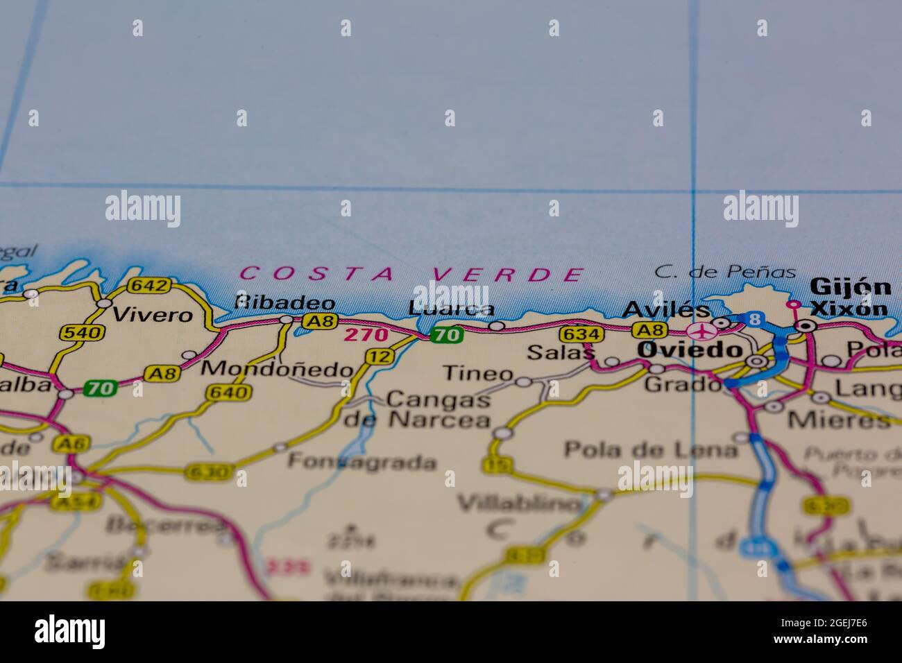 Luarca Spain shown on a road map or Geography map Stock Photo