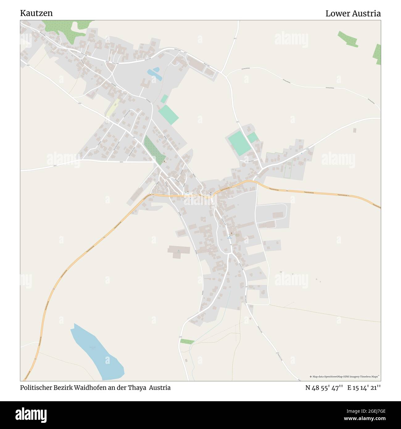 Kautzen, Politischer Bezirk Waidhofen an der Thaya, Austria, Lower Austria, N 48 55' 47'', E 15 14' 21'', map, Timeless Map published in 2021. Travelers, explorers and adventurers like Florence Nightingale, David Livingstone, Ernest Shackleton, Lewis and Clark and Sherlock Holmes relied on maps to plan travels to the world's most remote corners, Timeless Maps is mapping most locations on the globe, showing the achievement of great dreams Stock Photo