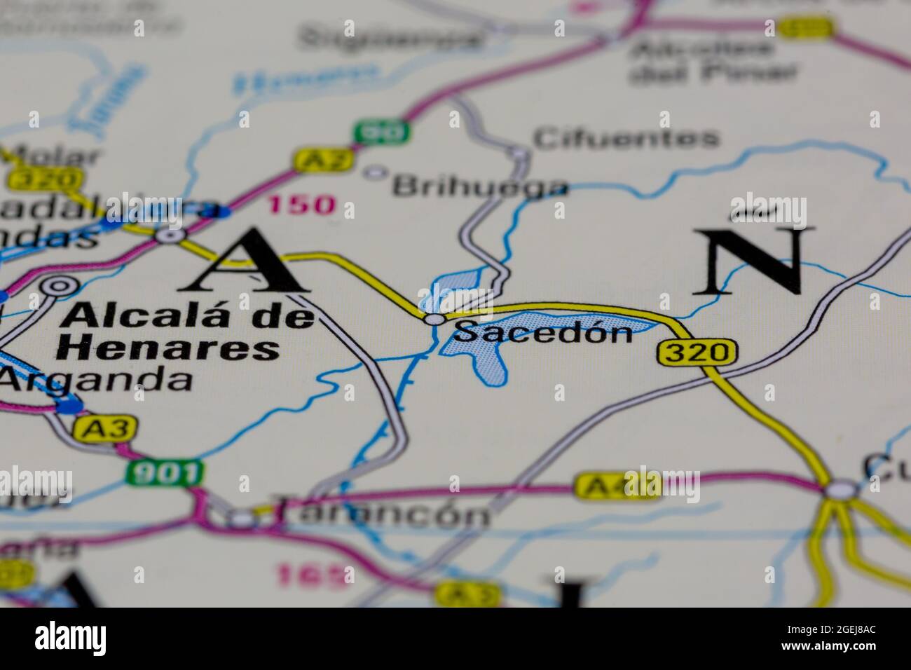 Sacedon Spain shown on a road map or Geography map Stock Photo