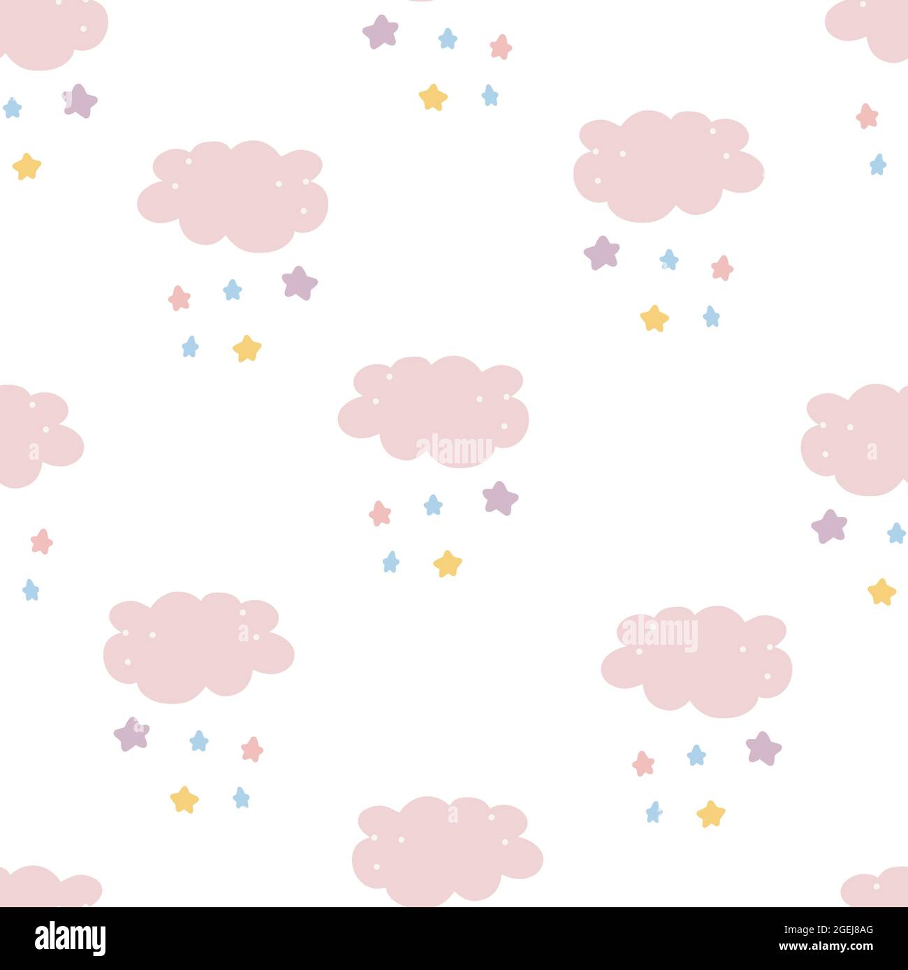Cute Cloud Seamless Pattern Vector background cute lovely white cloud and stars Hand draw style Stock Vector