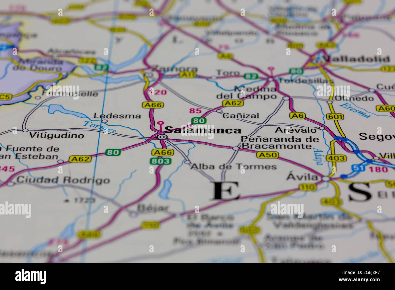 Salamanca Spain shown on a road map or Geography map Stock Photo Alamy