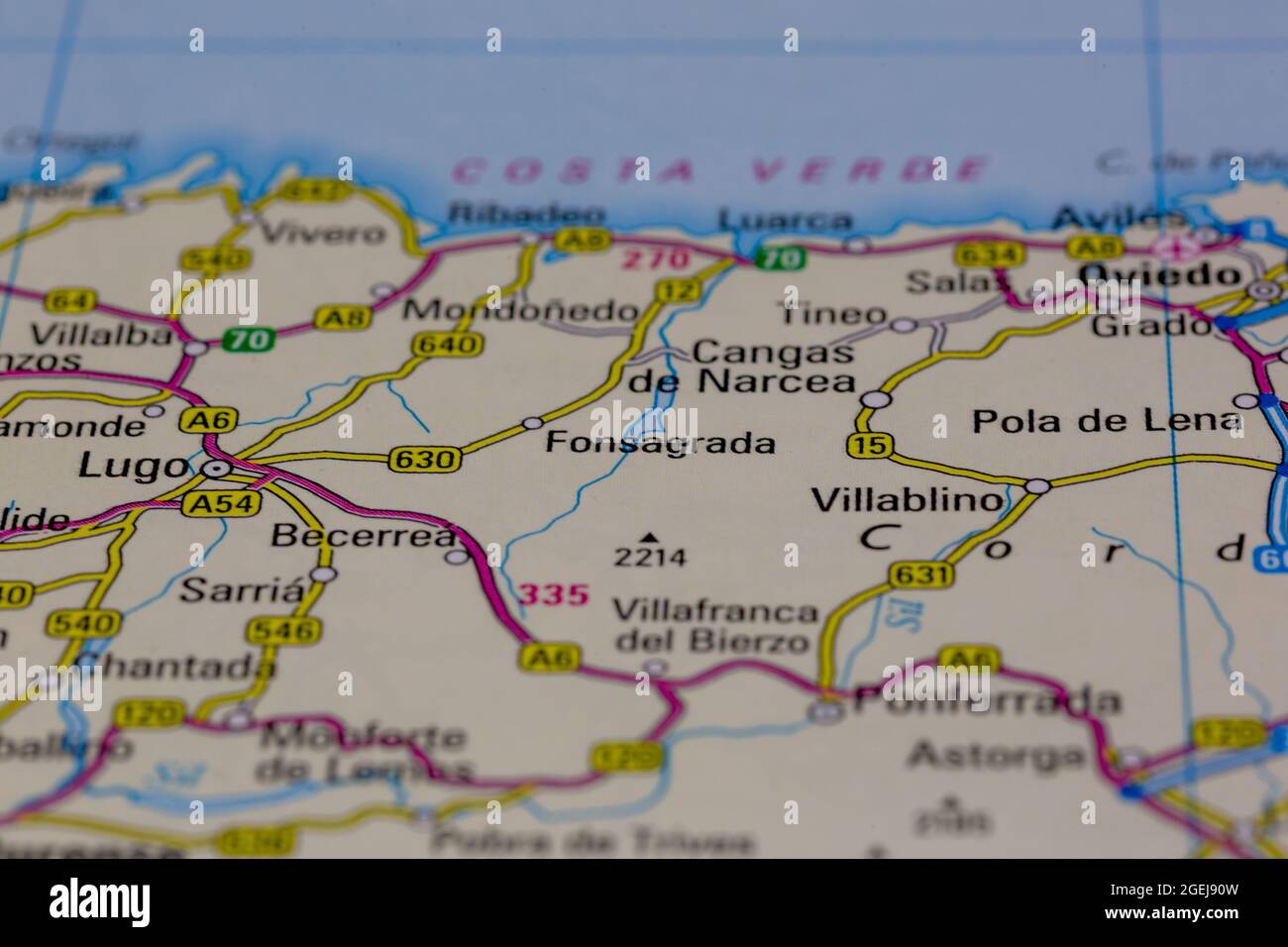 Fonsagrada Spain shown on a road map or Geography map Stock Photo
