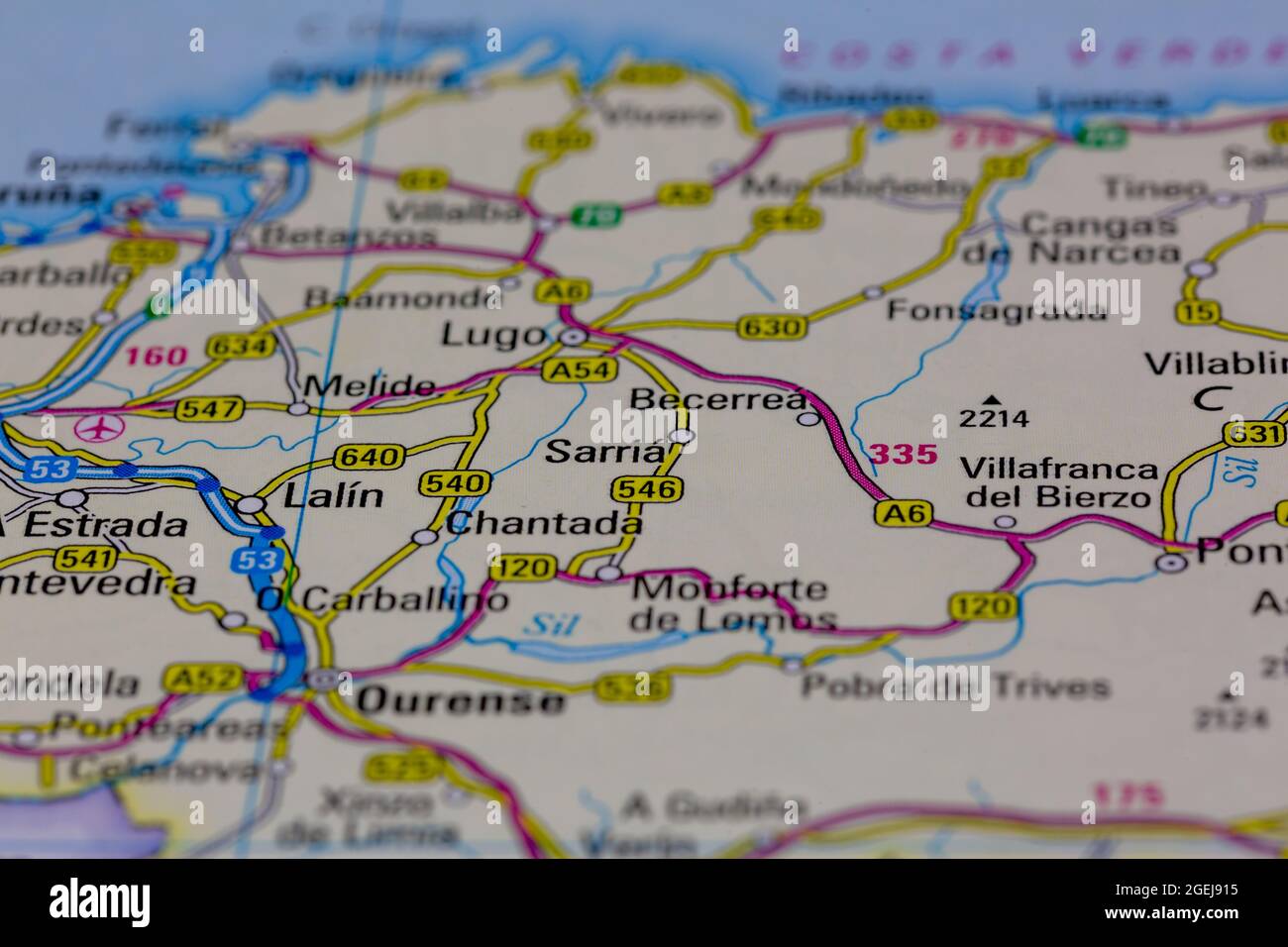Sarria Spain shown on a road map or Geography map Stock Photo Alamy
