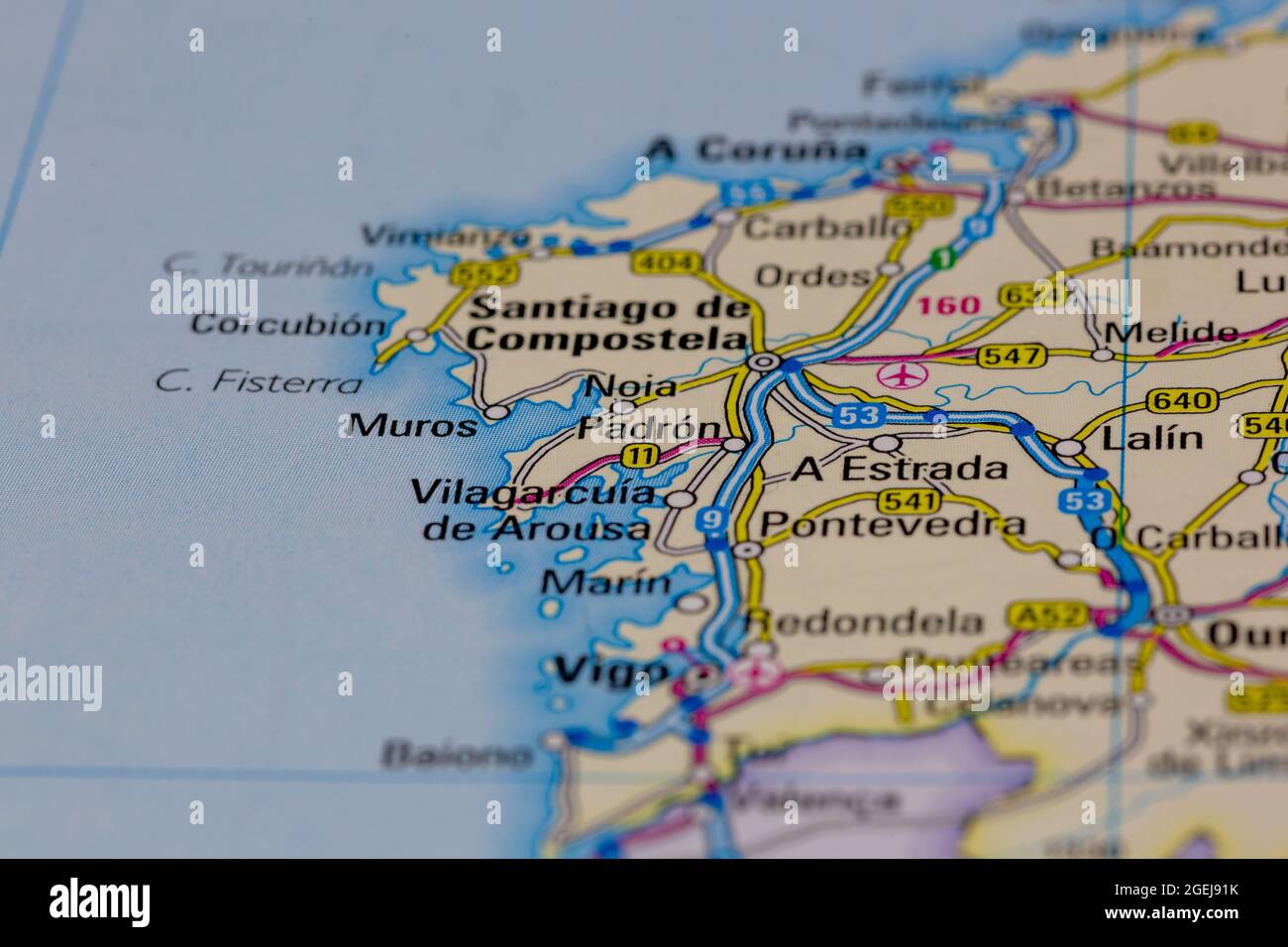 Padron Spain shown on a road map or Geography map Stock Photo