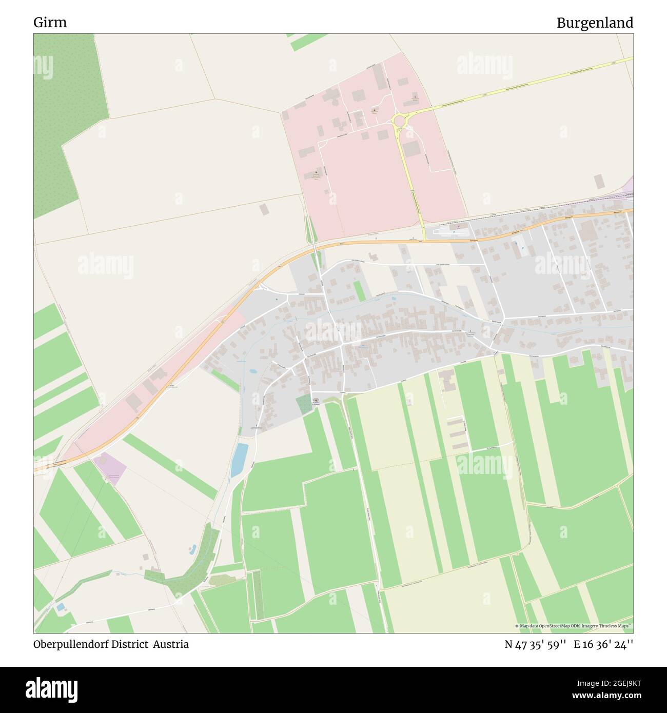 Girm, Oberpullendorf District, Austria, Burgenland, N 47 35' 59'', E 16 36' 24'', map, Timeless Map published in 2021. Travelers, explorers and adventurers like Florence Nightingale, David Livingstone, Ernest Shackleton, Lewis and Clark and Sherlock Holmes relied on maps to plan travels to the world's most remote corners, Timeless Maps is mapping most locations on the globe, showing the achievement of great dreams Stock Photo