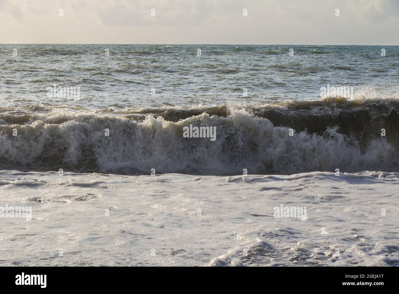 Big sea waves and splashes during stormy weather in Batumi, Georgia ...
