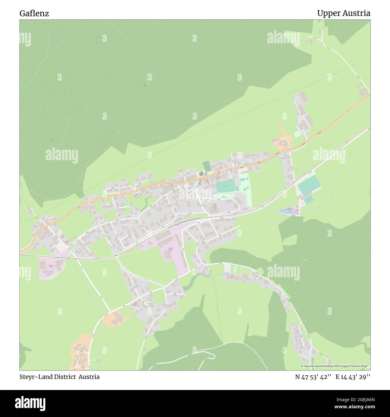 Gaflenz, Steyr-Land District, Austria, Upper Austria, N 47 53' 42'', E 14 43' 29'', map, Timeless Map published in 2021. Travelers, explorers and adventurers like Florence Nightingale, David Livingstone, Ernest Shackleton, Lewis and Clark and Sherlock Holmes relied on maps to plan travels to the world's most remote corners, Timeless Maps is mapping most locations on the globe, showing the achievement of great dreams Stock Photo
