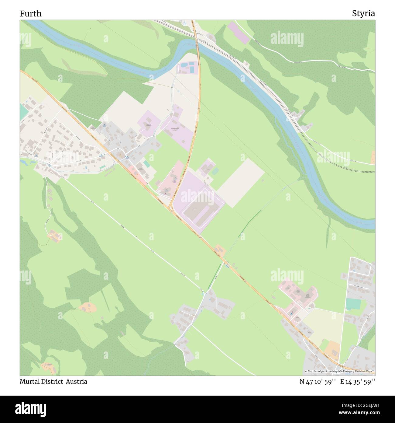 Furth, Murtal District, Austria, Styria, N 47 10' 59'', E 14 35' 59'', map, Timeless Map published in 2021. Travelers, explorers and adventurers like Florence Nightingale, David Livingstone, Ernest Shackleton, Lewis and Clark and Sherlock Holmes relied on maps to plan travels to the world's most remote corners, Timeless Maps is mapping most locations on the globe, showing the achievement of great dreams Stock Photo