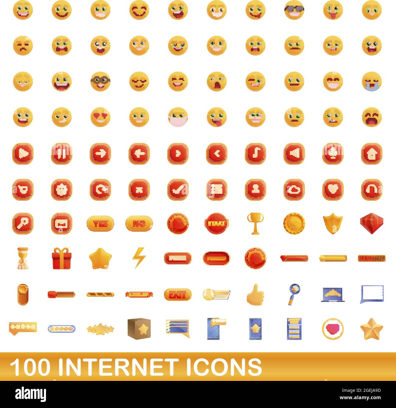 100 internet icons set. Cartoon illustration of 100 internet icons ...
