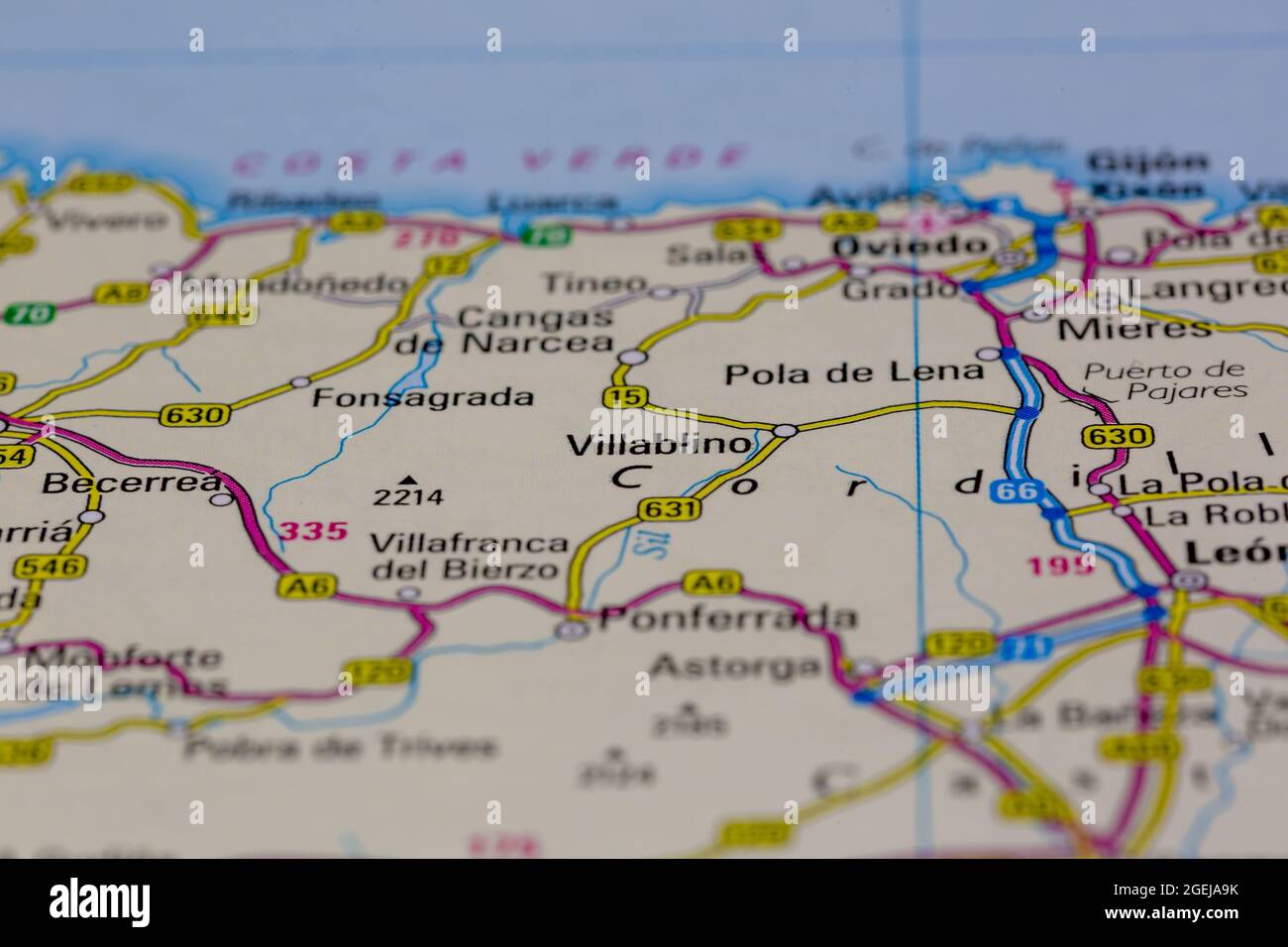 Villablino Spain shown on a road map or Geography map Stock Photo
