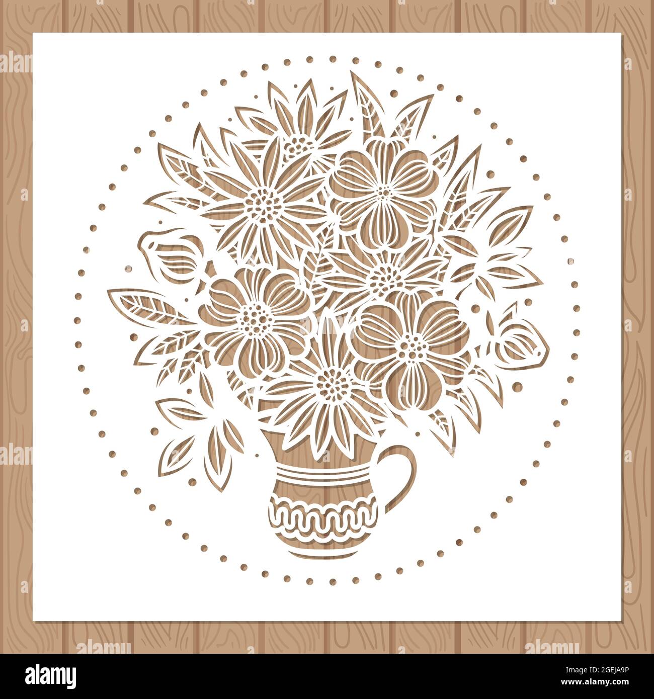 Laser cutting template. A bouquet of flowers in a vase. Vector Stock