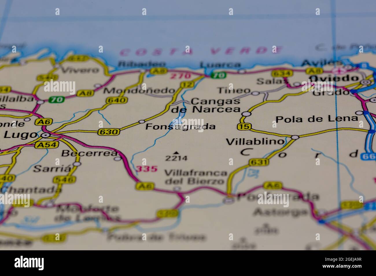 Fonsagrada Spain shown on a road map or Geography map Stock Photo
