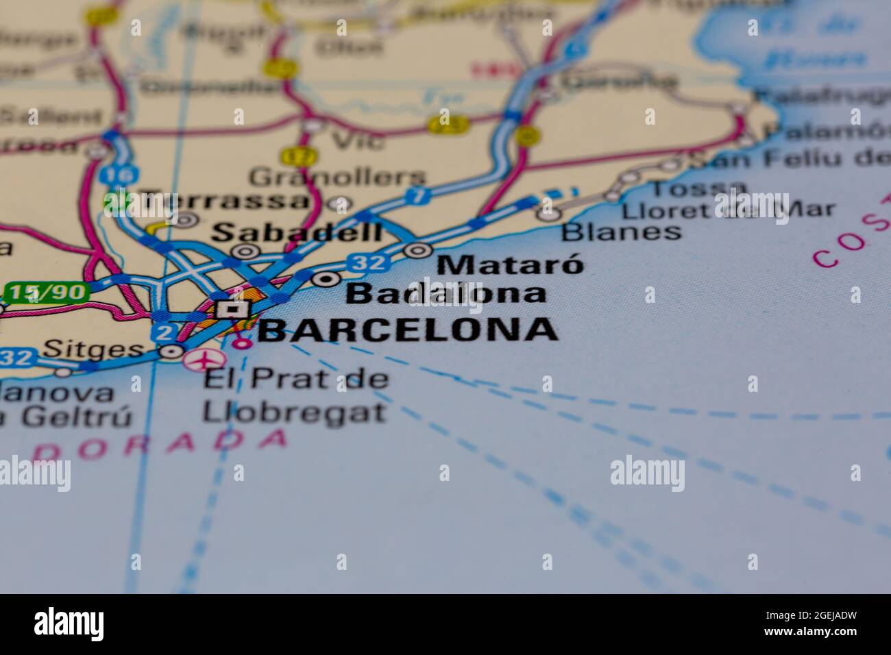 Badalona Spain shown on a road map or Geography map Stock Photo