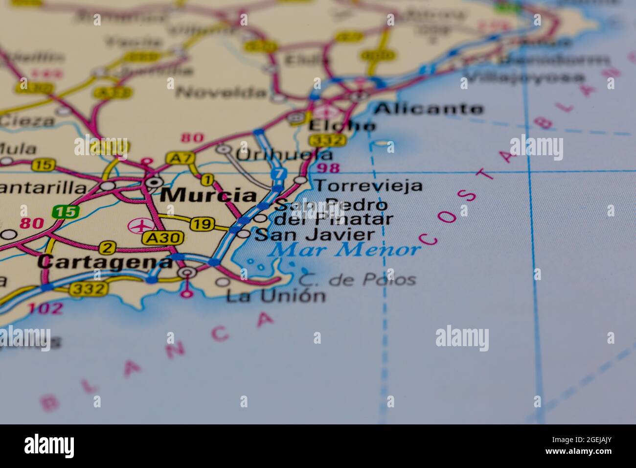 San Pedro del Pinatar Spain shown on a road map or Geography map Stock  Photo - Alamy