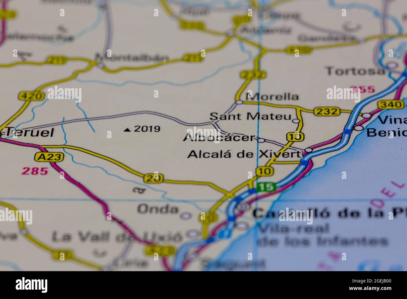 Albocacer Spain shown on a road map or Geography map Stock Photo