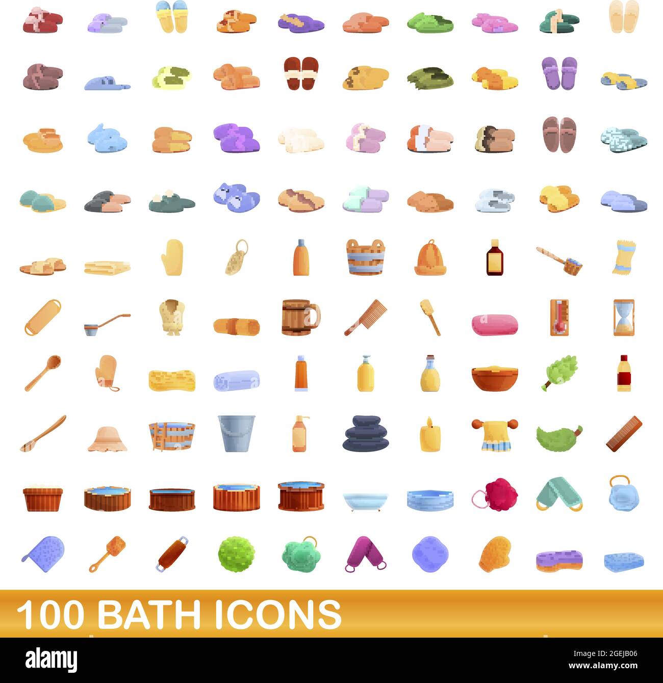 100 bath icons set. Cartoon illustration of 100 bath icons vector set isolated on white background Stock Vector